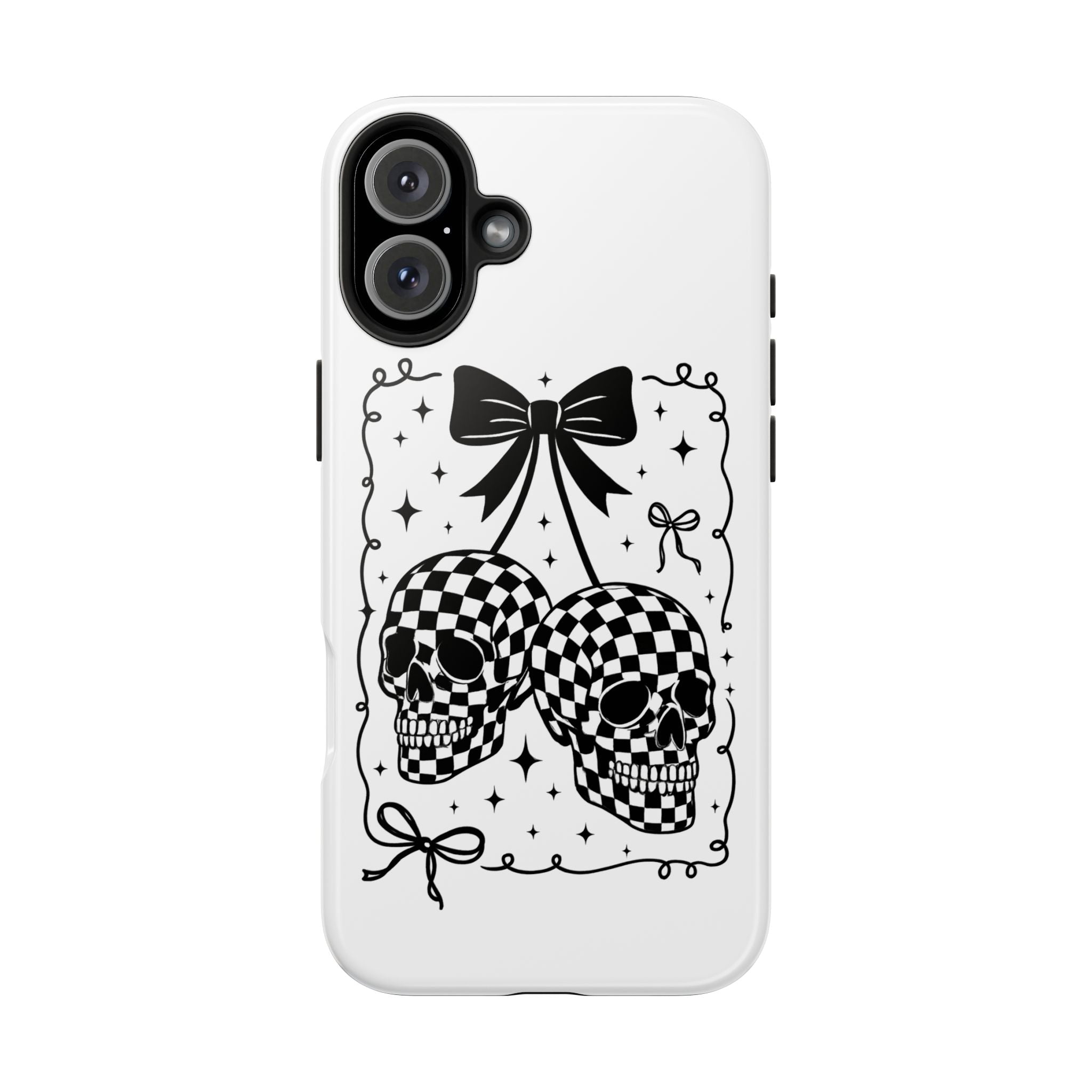 Skull Bow Phone Case - Checkerboard Gothic Tough Phone Case