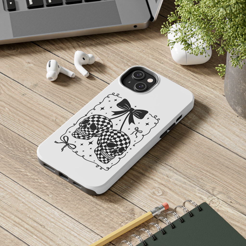 Skull Bow Phone Case - Checkerboard Gothic Tough Phone Case