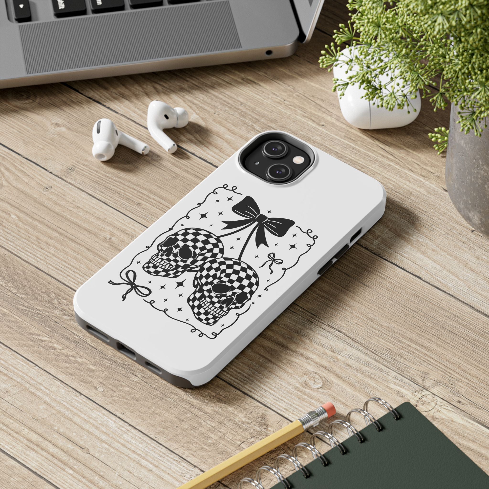 Skull Bow Phone Case - Checkerboard Gothic Tough Phone Case
