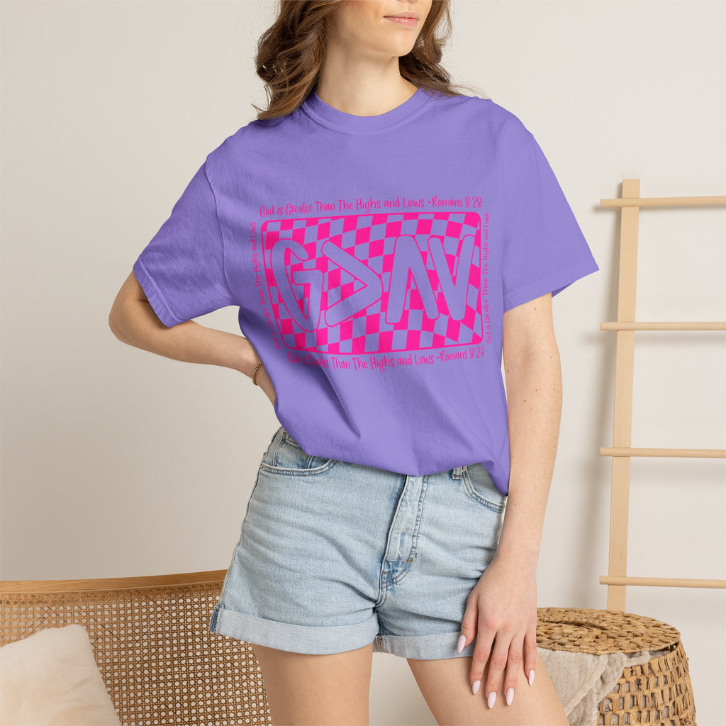 Good & Greater Checker Logo T-Shirt — Pink Graphic Tee