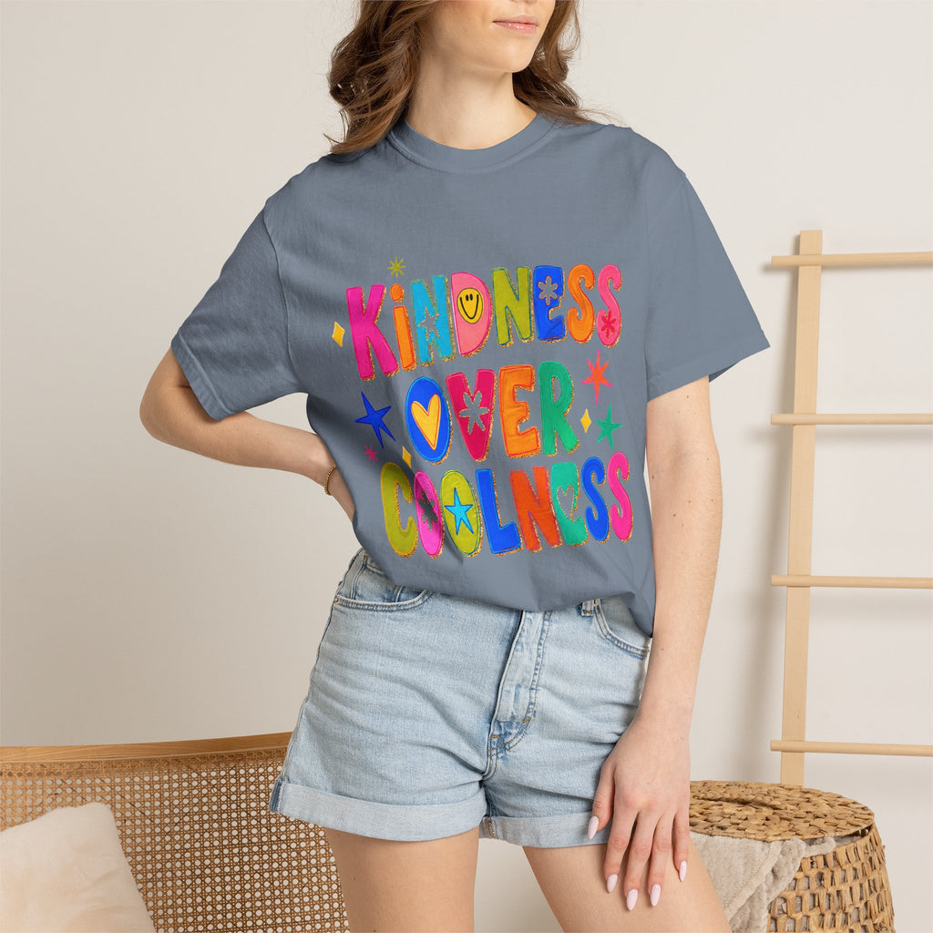 Kindness Over Coolness Graphic T-Shirt — Colorful Positive Message Tee