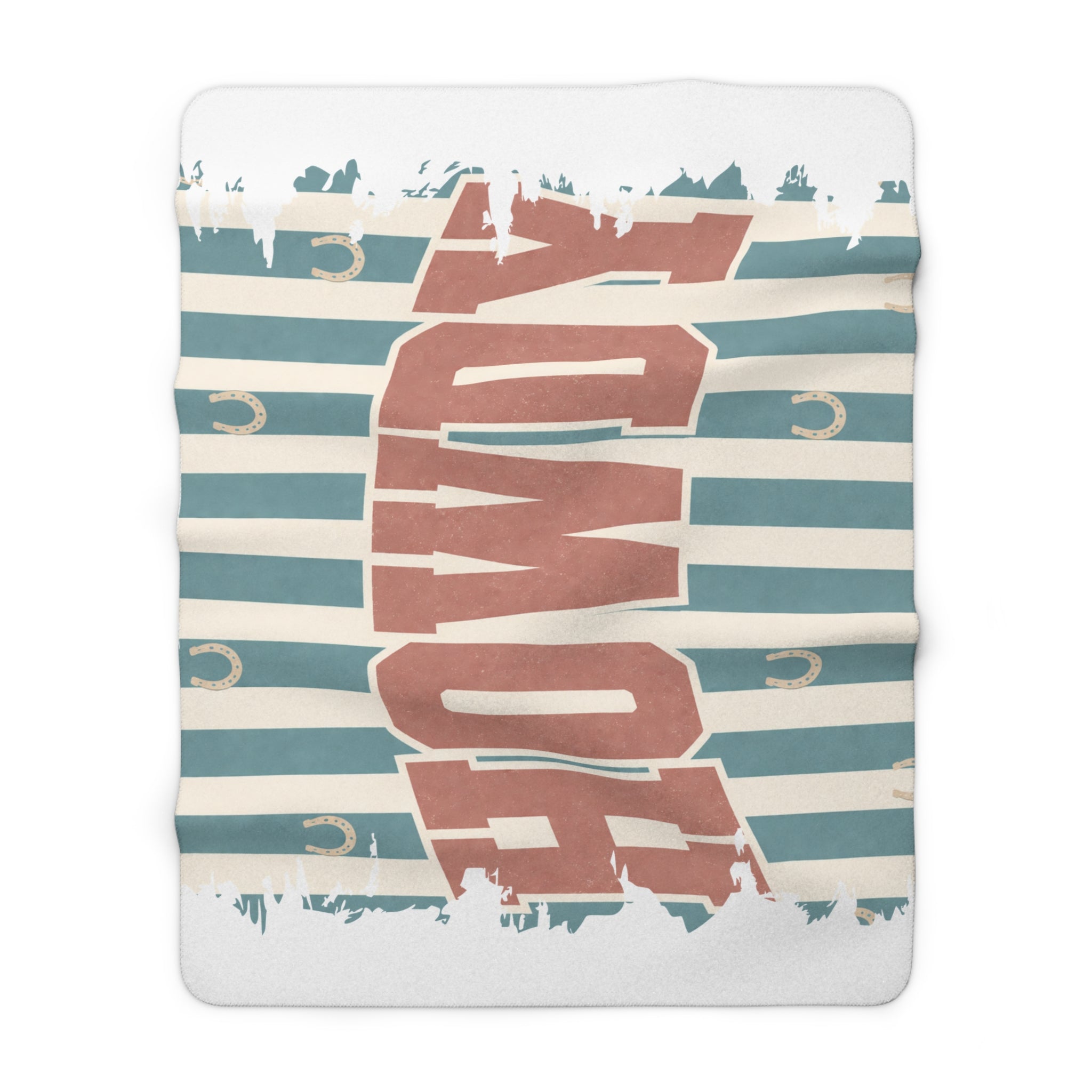 Home Sherpa Fleece Blanket — Rustic Horseshoe Striped Cozy Throw