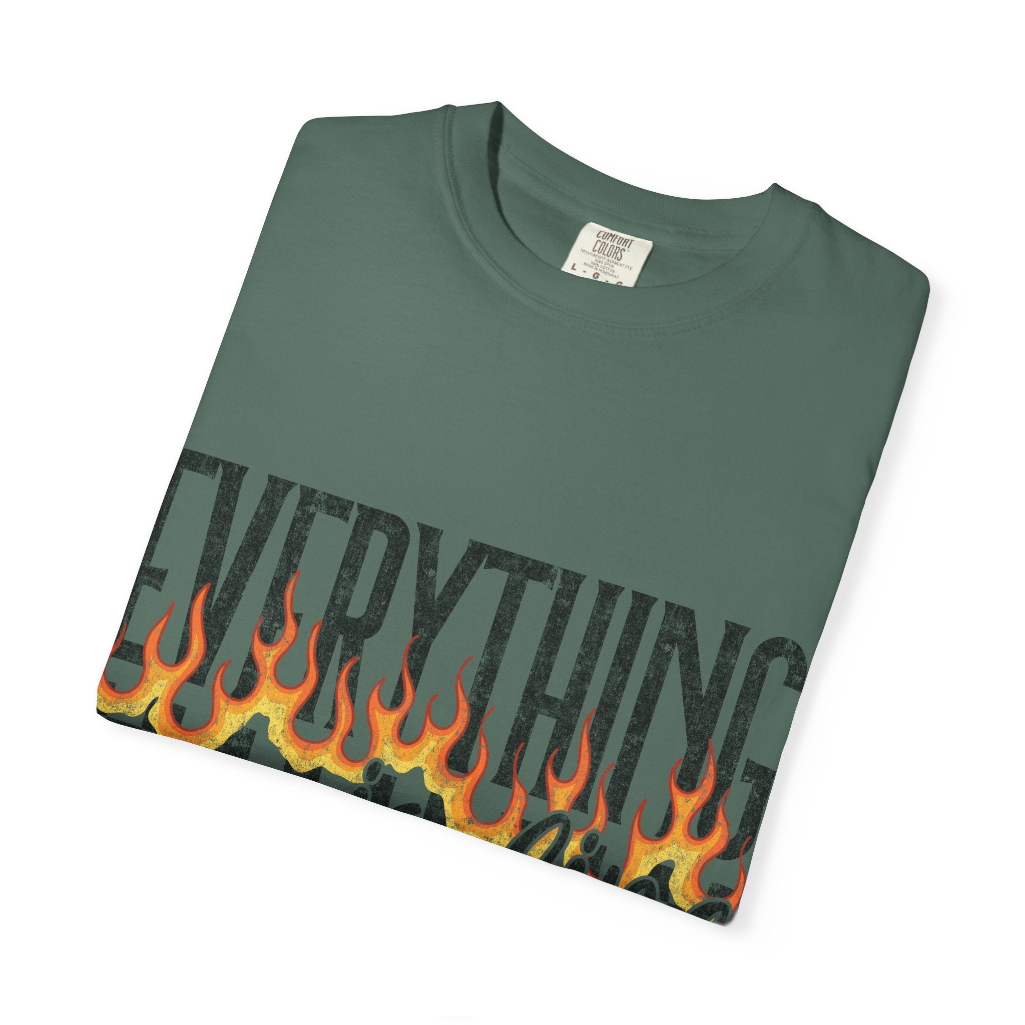 Everything Is Fine T-Shirt — Retro Flames & Checkerboard Graphic Tee