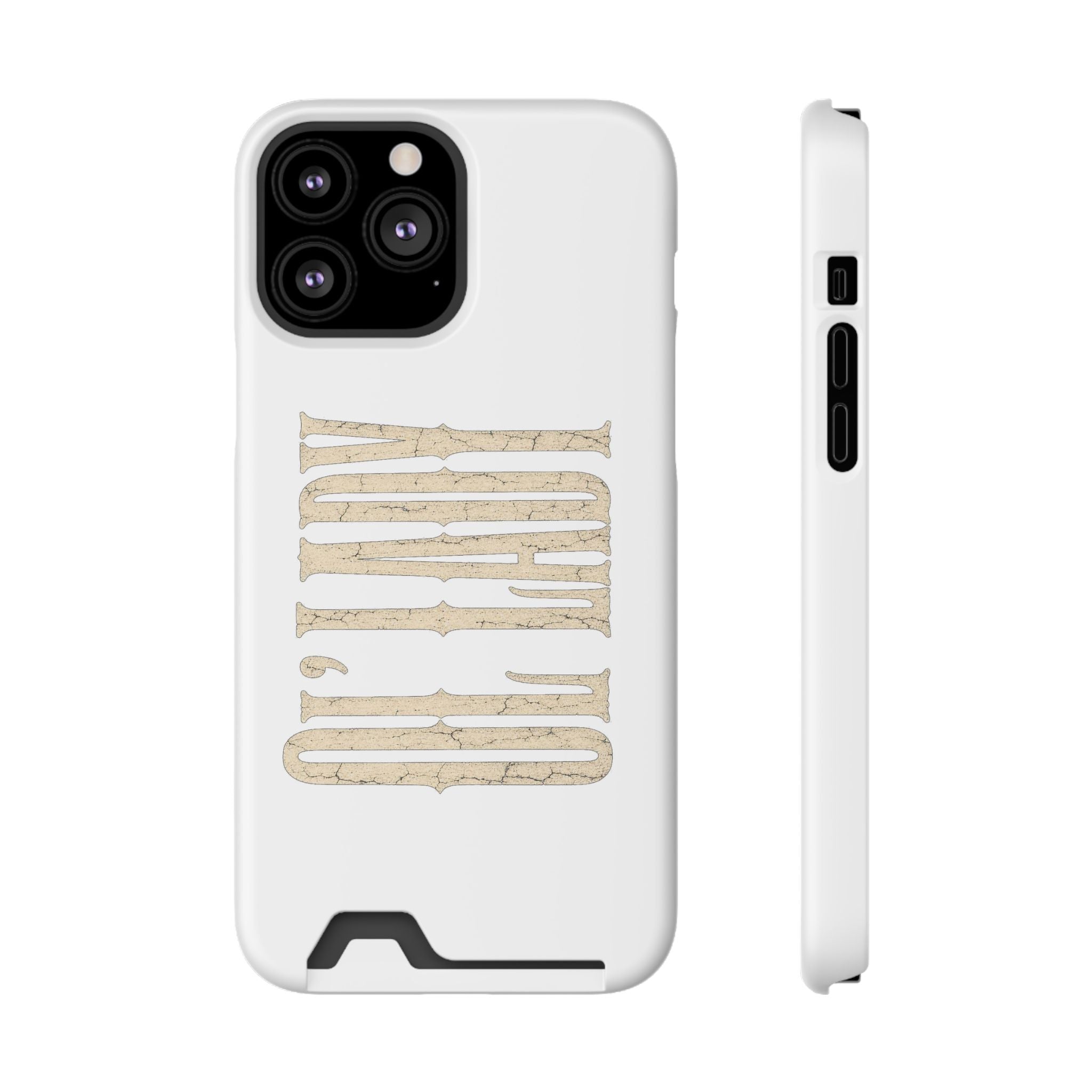 Card Holder Phone Case — Vintage Beige 'Old Soul' Typography