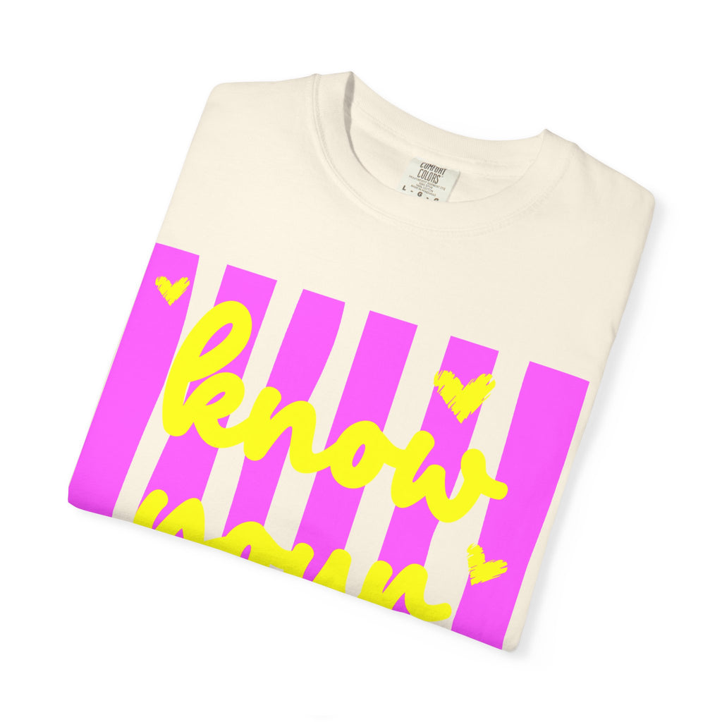 Know Your Worth T-Shirt — Bright Pink Stripe Motivational Tee
