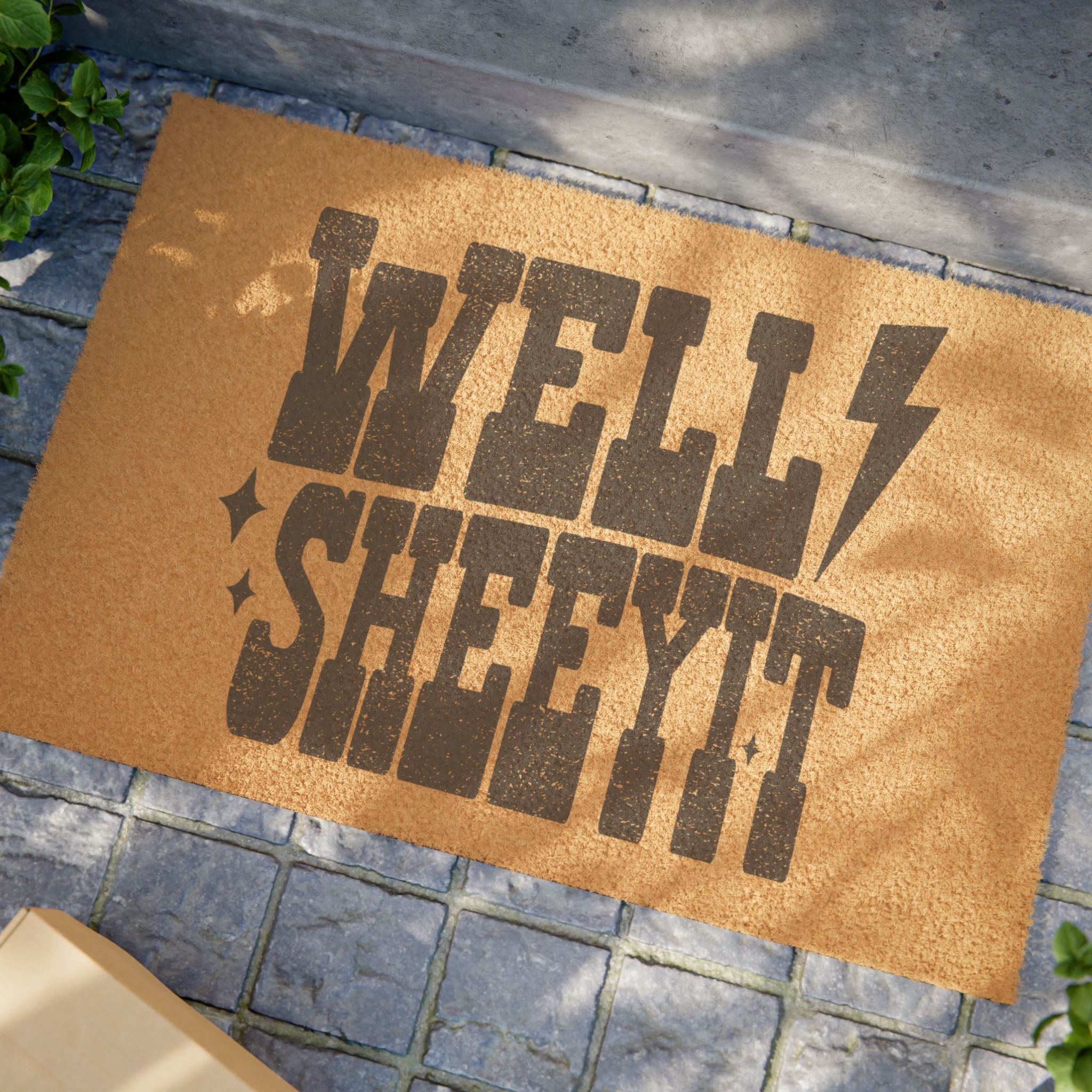Doormat — 'Well Sh*t' Funny Welcome Coir Mat with Lightning Bolt (Humorous Entryway Gift)