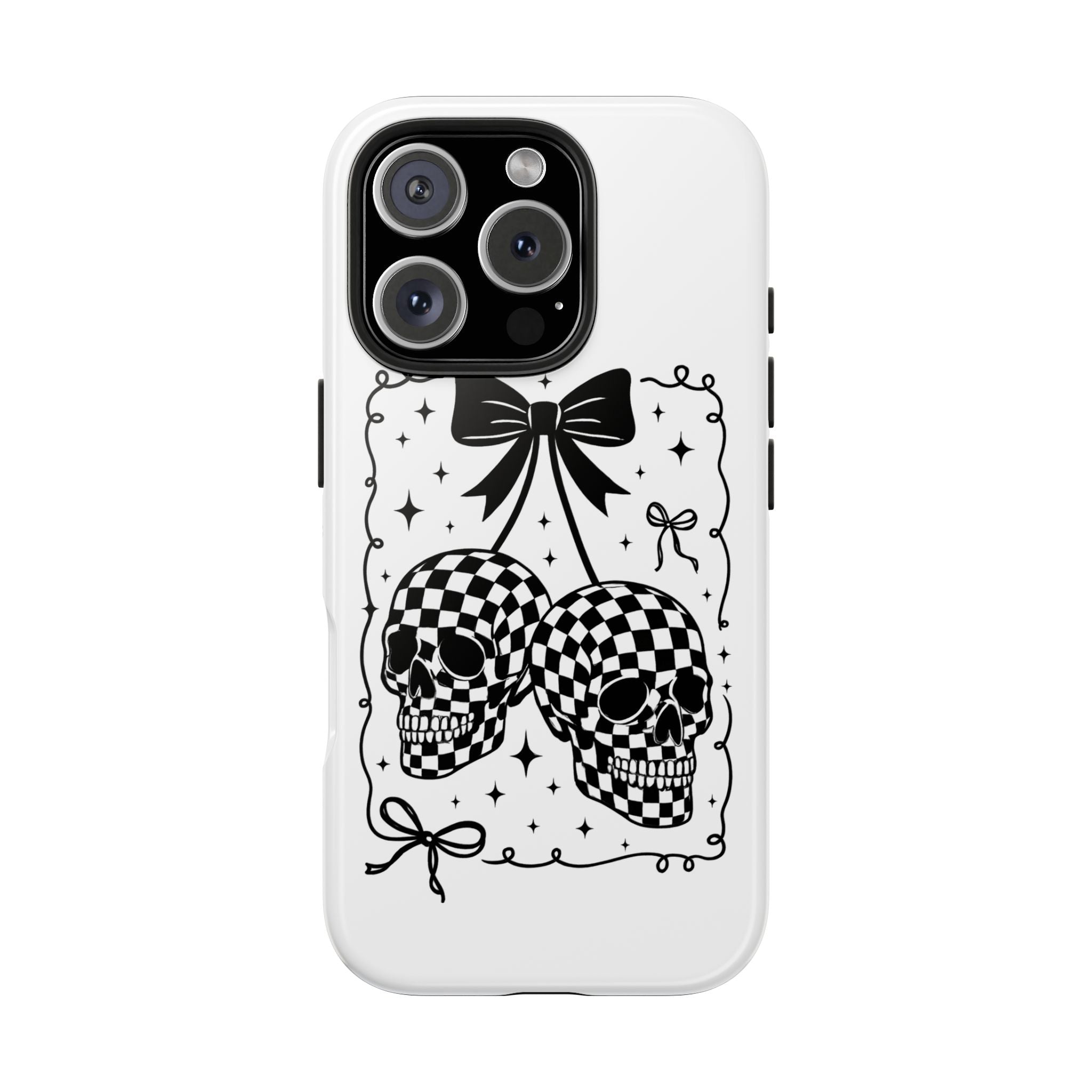 Skull Bow Phone Case - Checkerboard Gothic Tough Phone Case