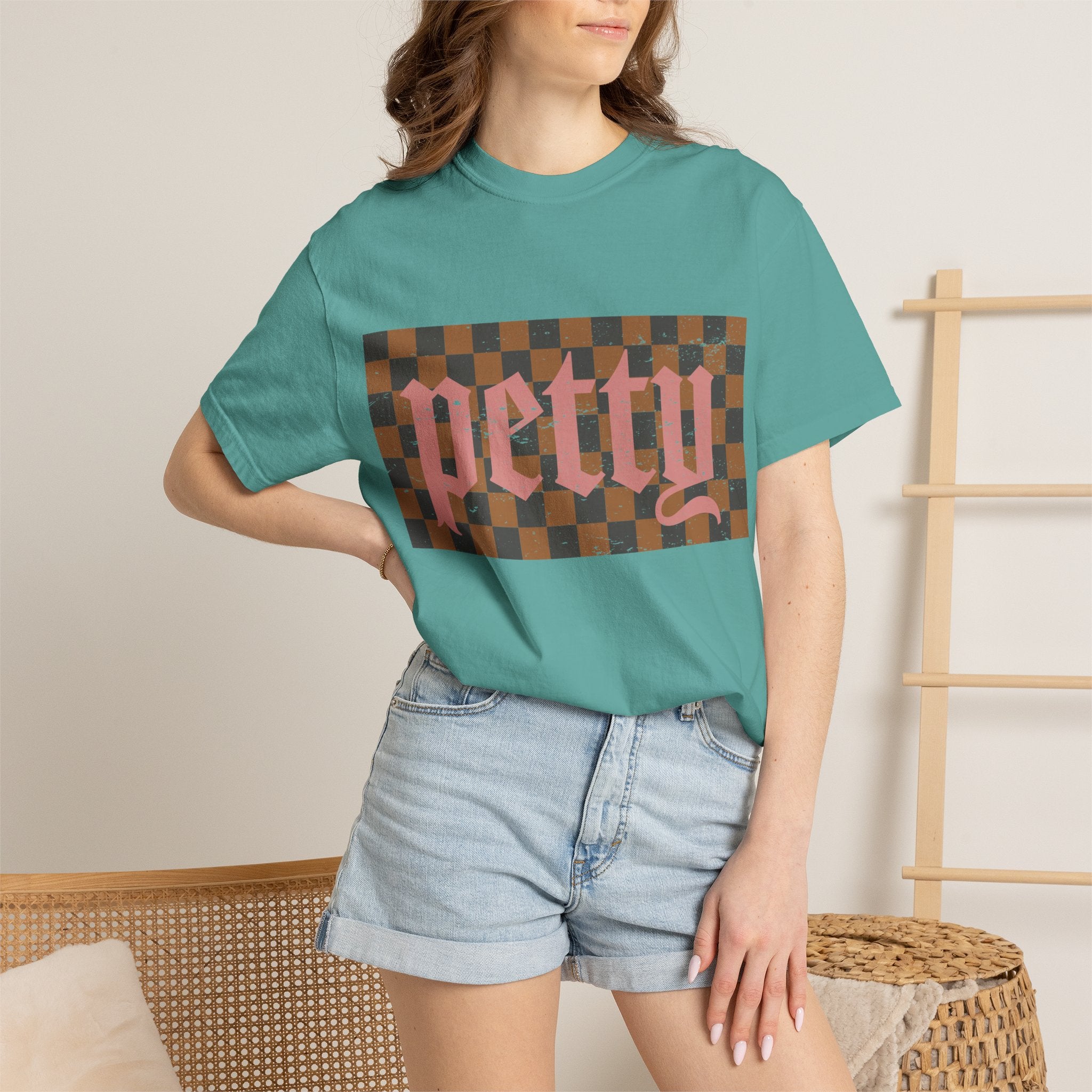 Pretty Checkerboard T-Shirt — Vintage Gothic Script Graphic Tee