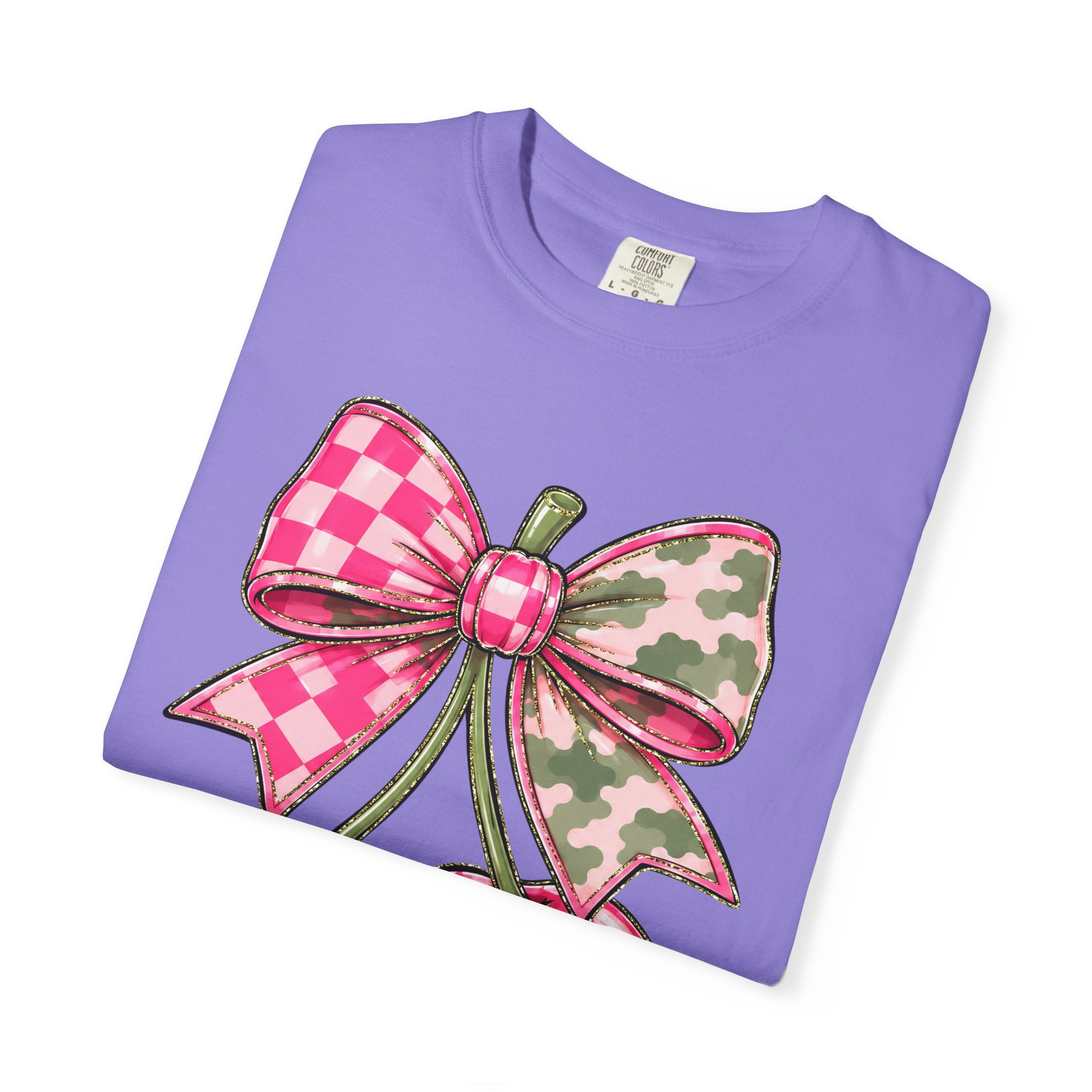 Pink Camo Checker Cherry Tee — Bow Graphic T-Shirt