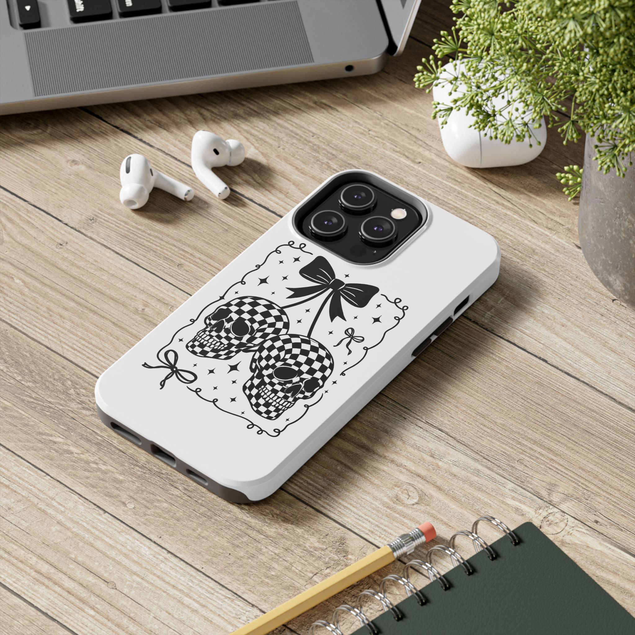 Skull Bow Phone Case - Checkerboard Gothic Tough Phone Case