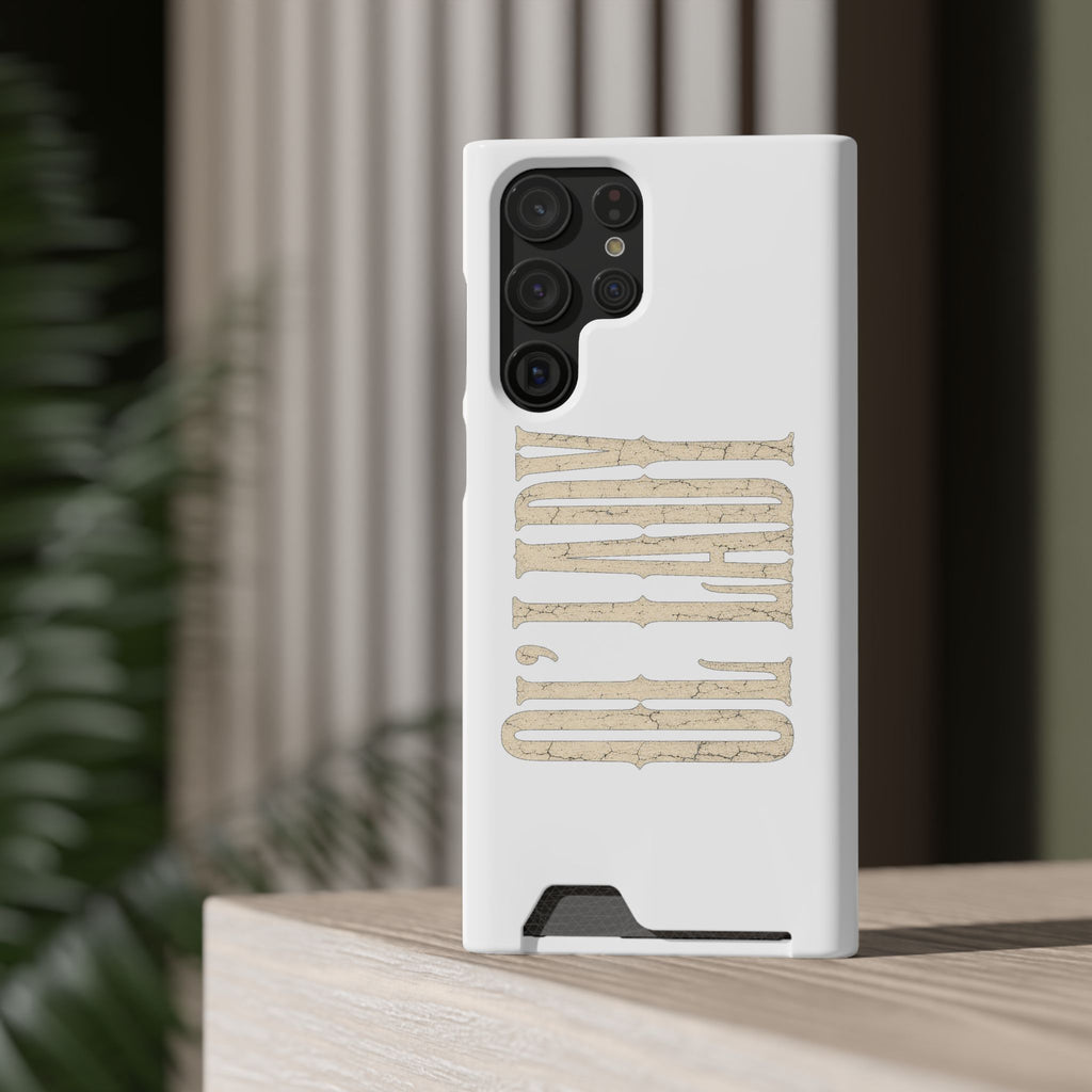 Card Holder Phone Case — Vintage Beige 'Old Soul' Typography