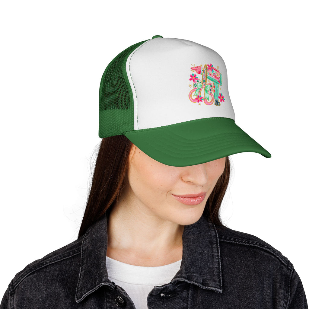 Trucker Cap — Floral Surfboard & Vintage Van Design