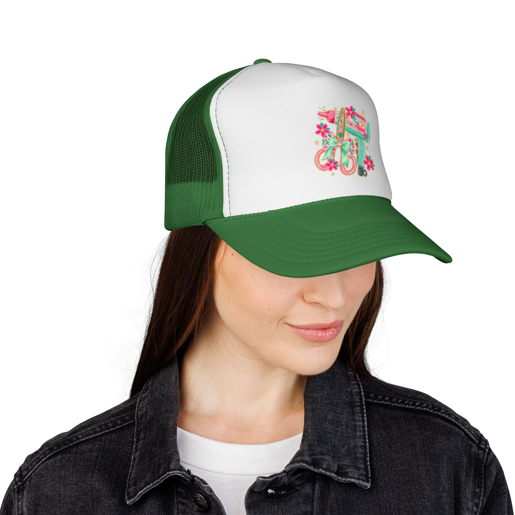 Trucker Cap — Floral Surfboard & Vintage Van Design