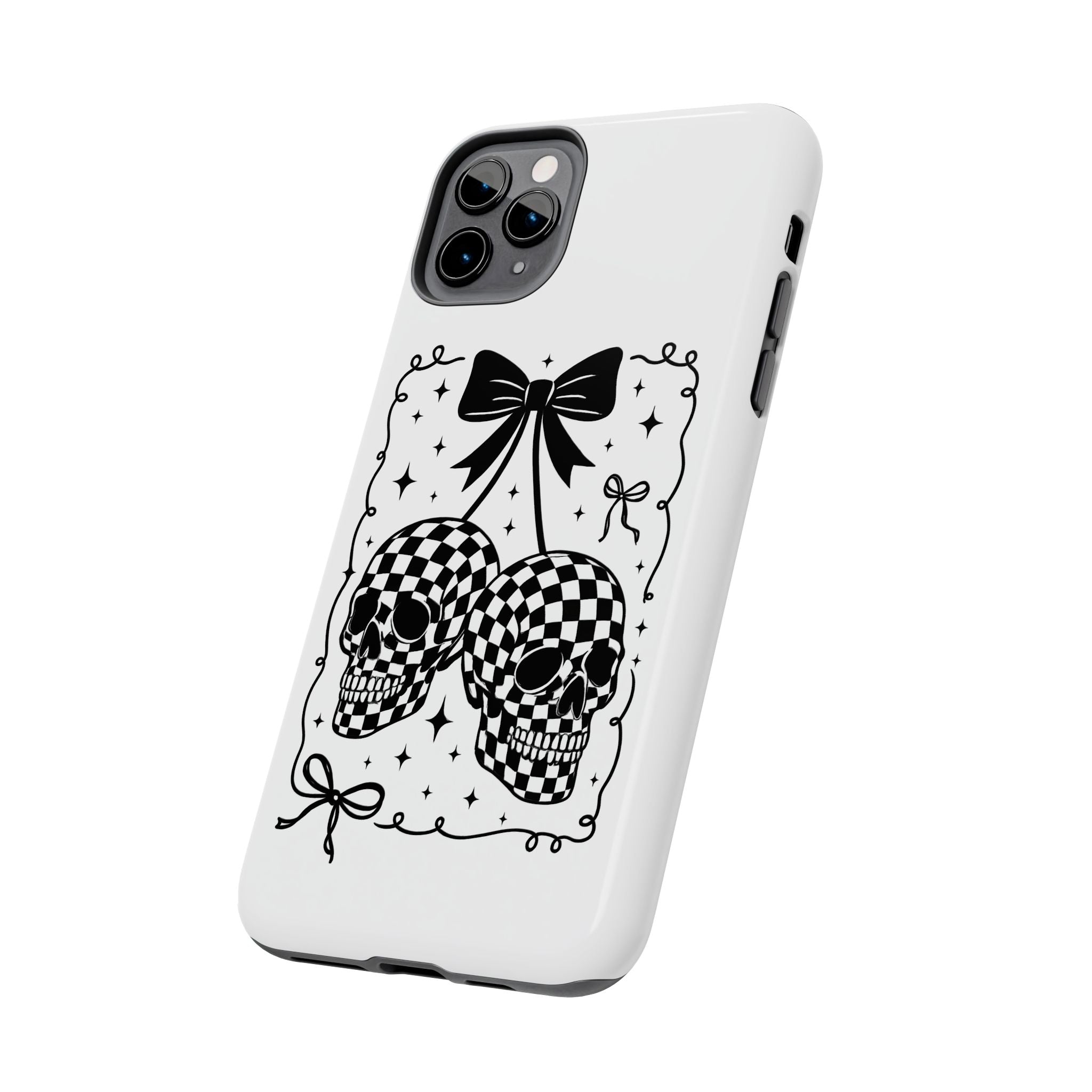 Skull Bow Phone Case - Checkerboard Gothic Tough Phone Case