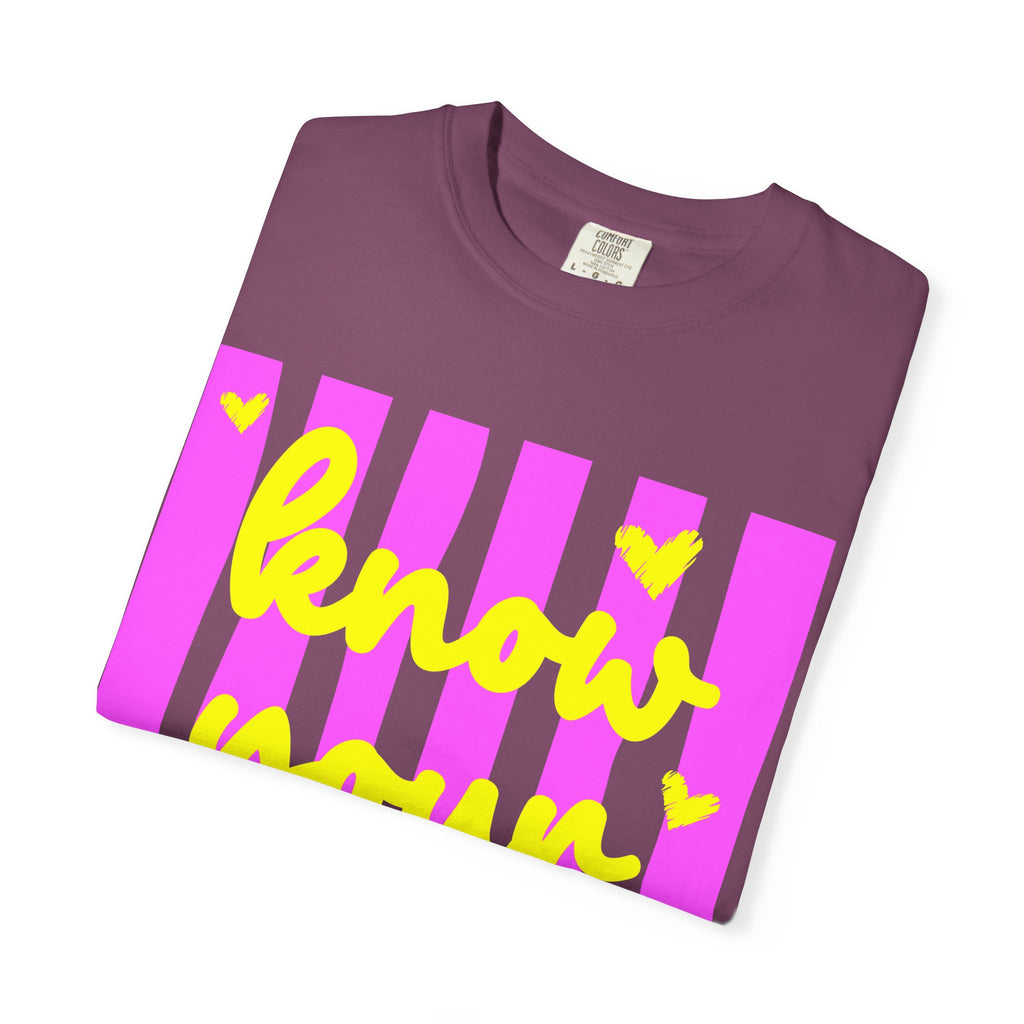 Know Your Worth T-Shirt — Bright Pink Stripe Motivational Tee