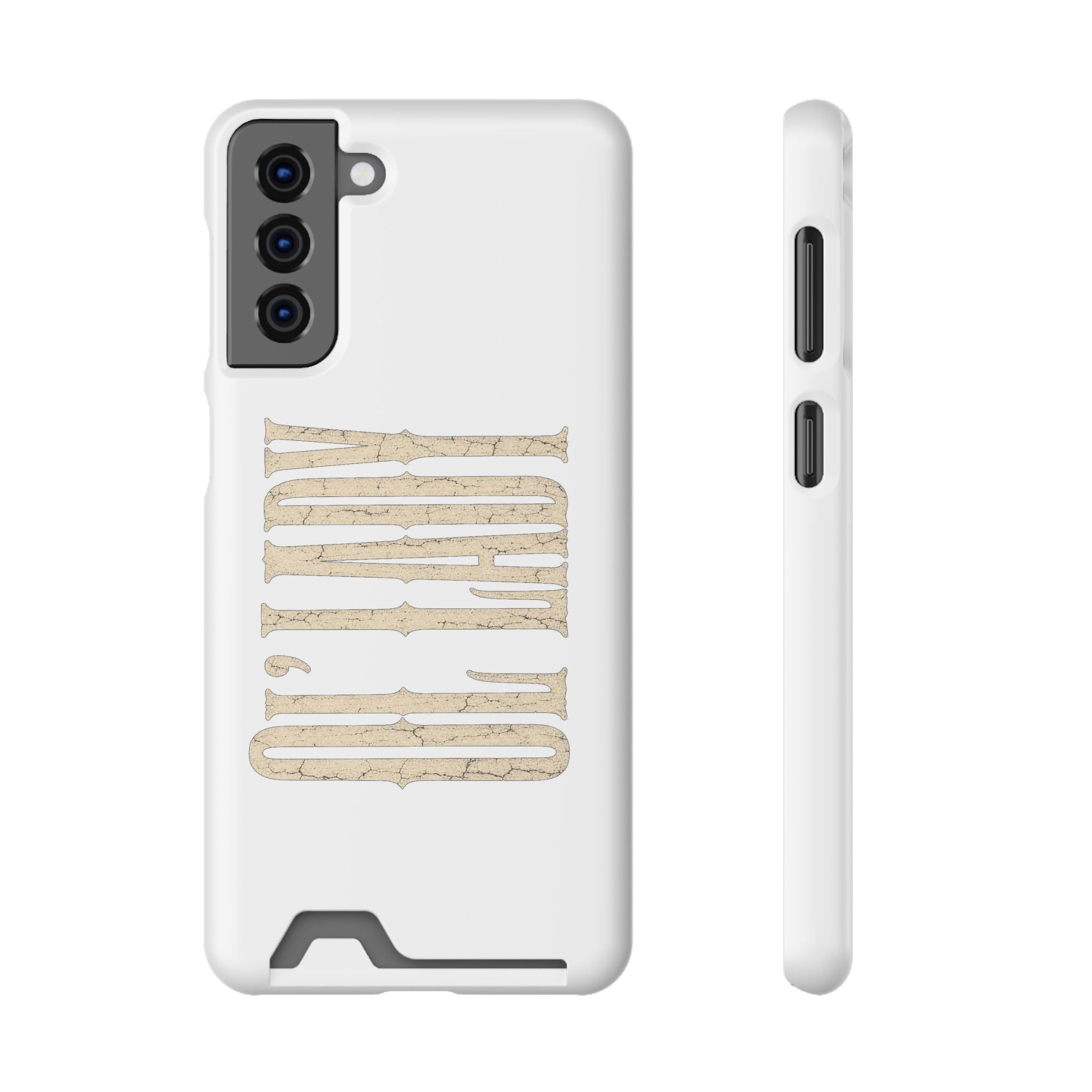 Card Holder Phone Case — Vintage Beige 'Old Soul' Typography