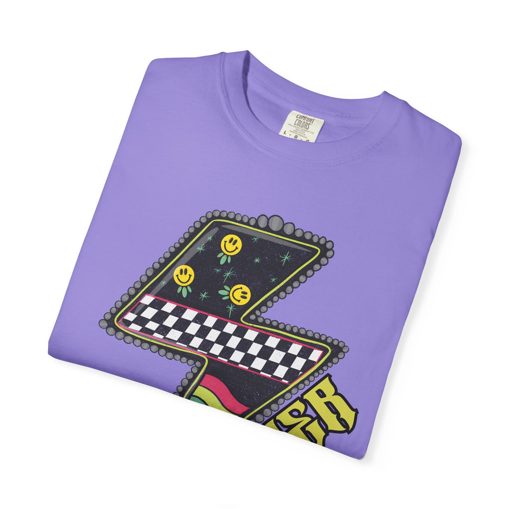 Lightning Bolt Graphic T‑Shirt — Retro Checker & 'Mother' Streetwear Tee