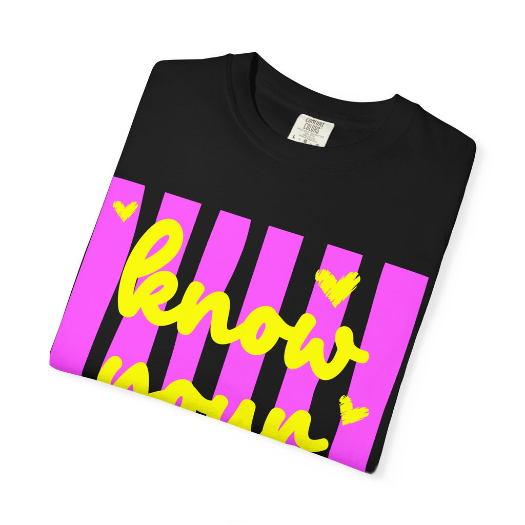 Know Your Worth T-Shirt — Bright Pink Stripe Motivational Tee