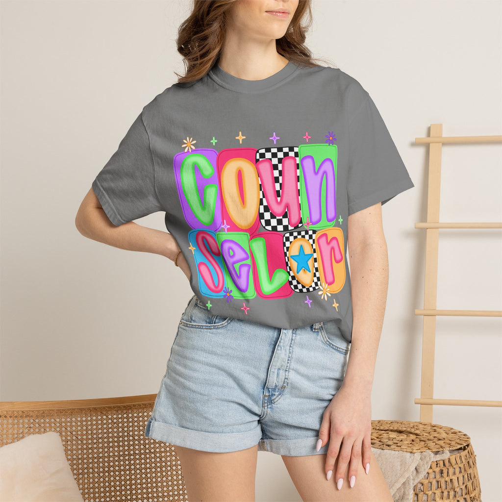 Counselor Graphic T-Shirt — Retro Colorful 'Counselor' Camp & Summer Staff Tee