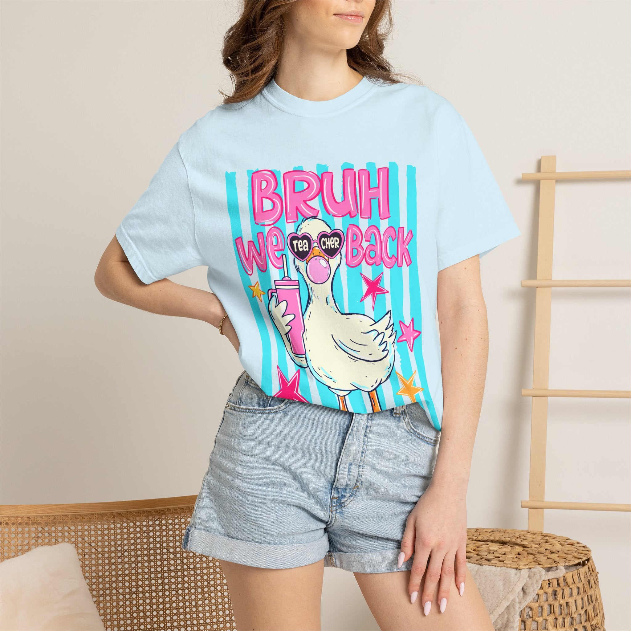 T‑Shirt — 'Bruh We Back' Duck Graphic Tee (Retro Pastel Streetwear)