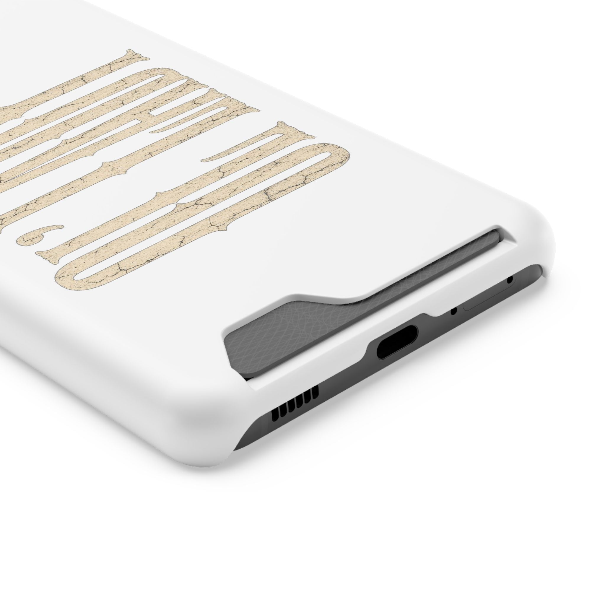 Card Holder Phone Case — Vintage Beige 'Old Soul' Typography