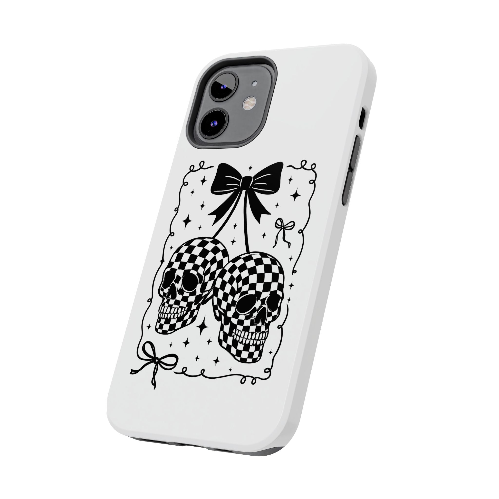 Skull Bow Phone Case - Checkerboard Gothic Tough Phone Case