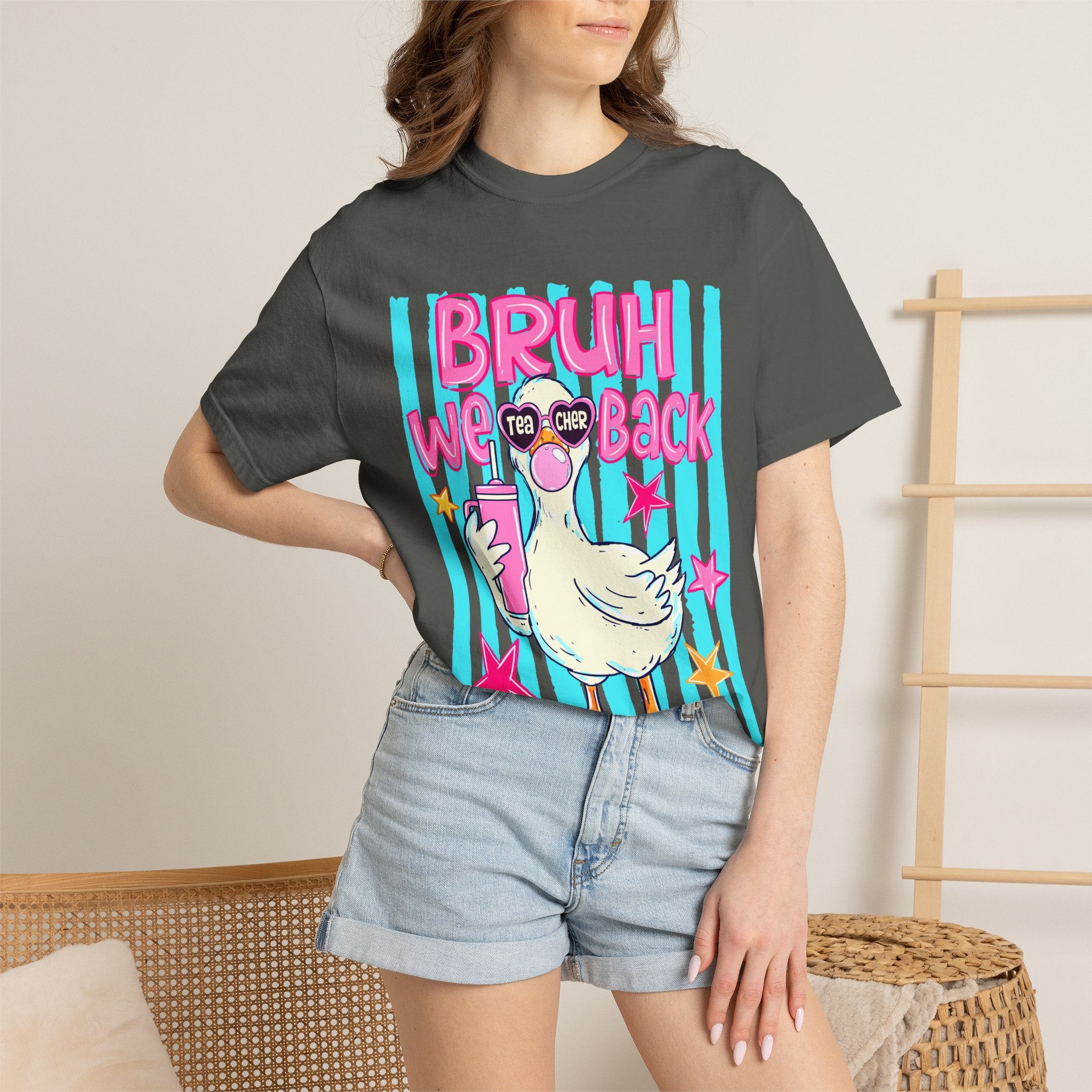 T‑Shirt — 'Bruh We Back' Duck Graphic Tee (Retro Pastel Streetwear)
