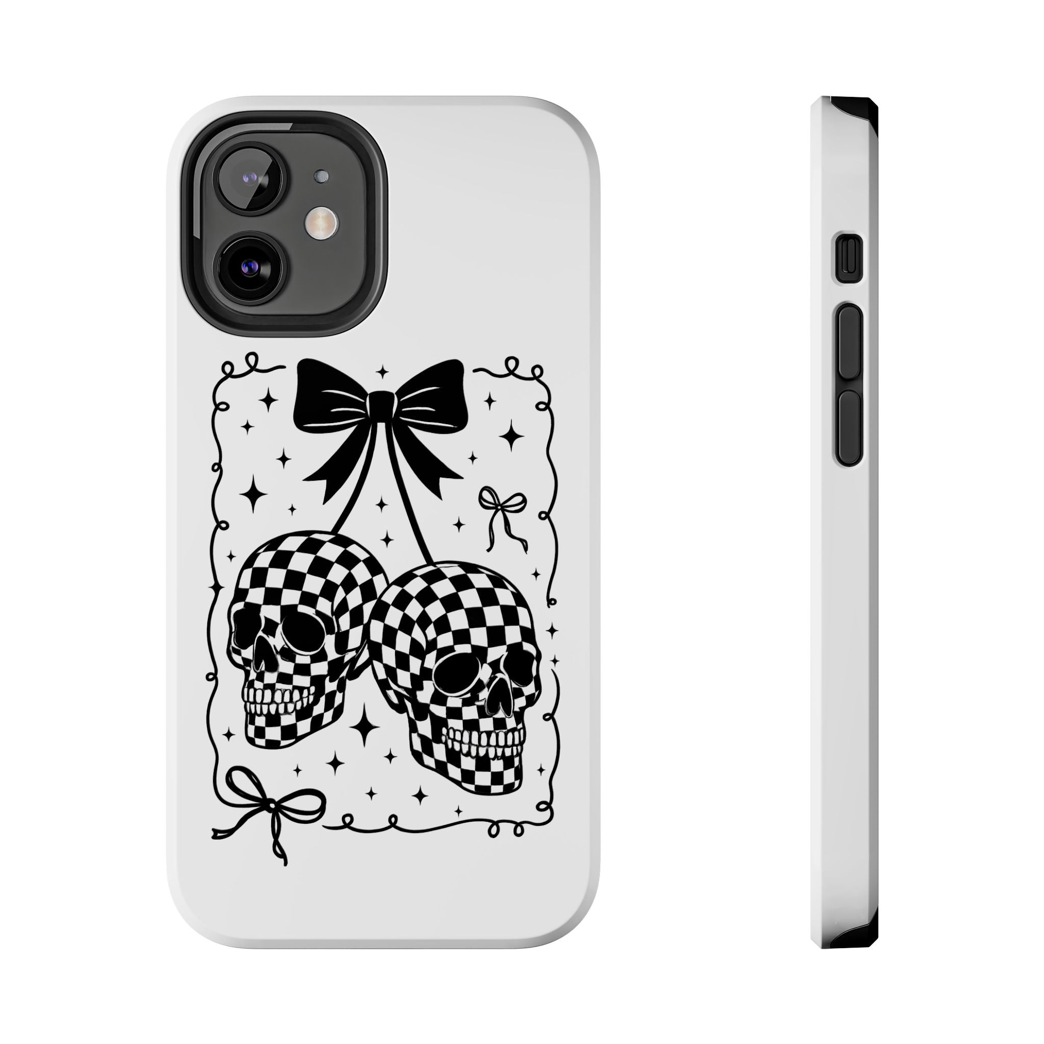 Skull Bow Phone Case - Checkerboard Gothic Tough Phone Case