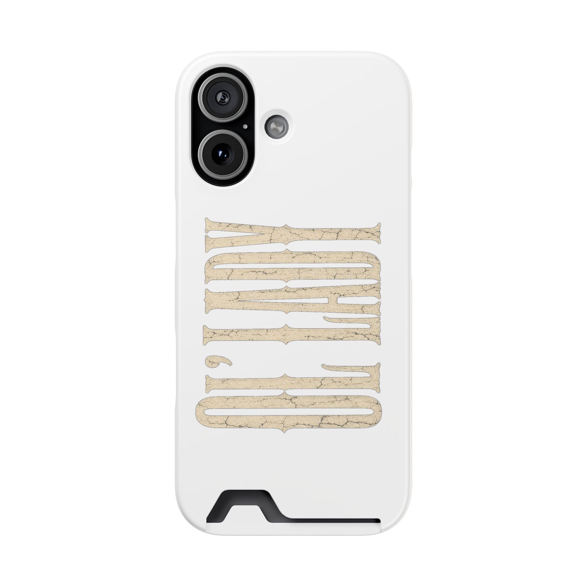 Card Holder Phone Case — Vintage Beige 'Old Soul' Typography