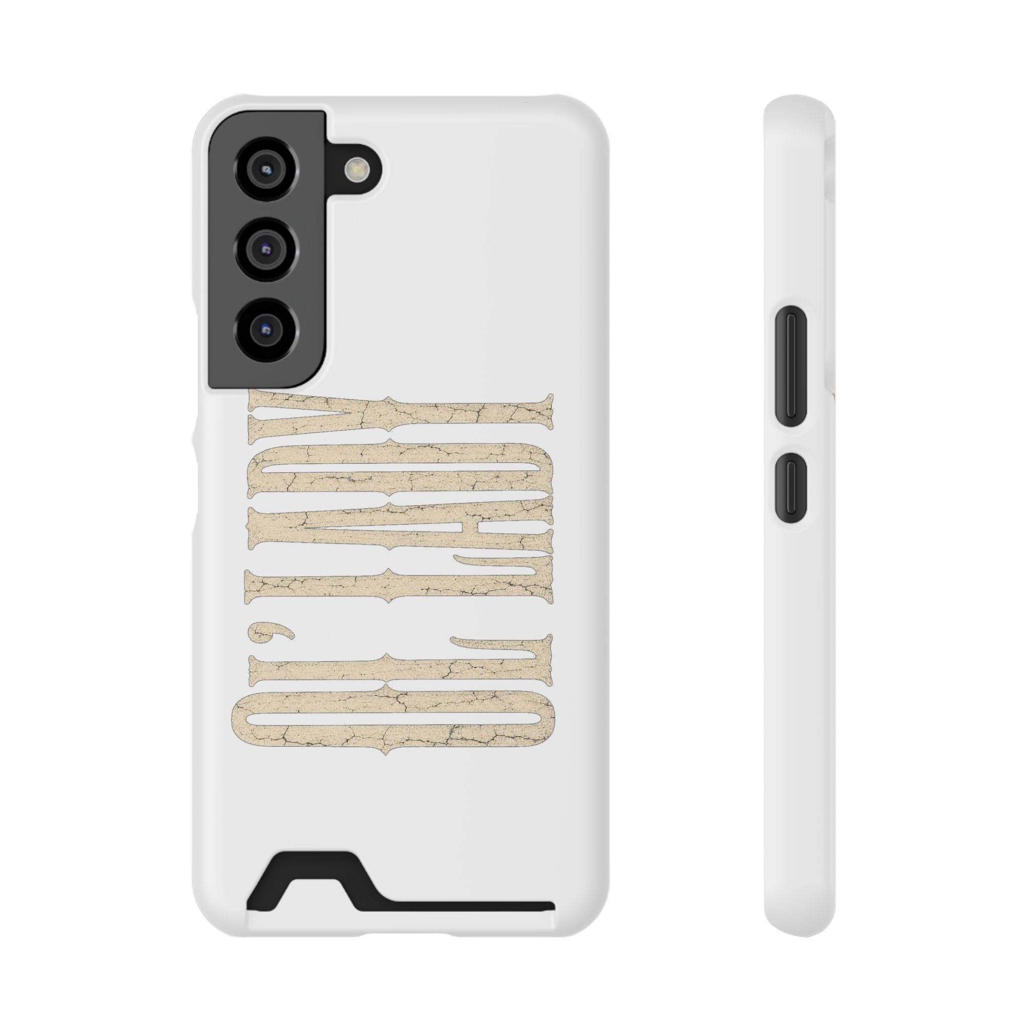 Card Holder Phone Case — Vintage Beige 'Old Soul' Typography