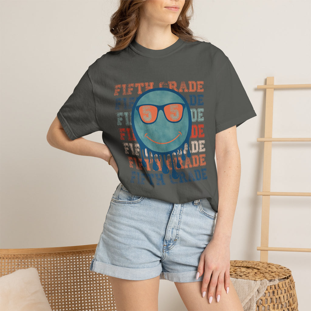 Fifth Grade Retro Smiley Tee - Melting Sunglasses Graphic