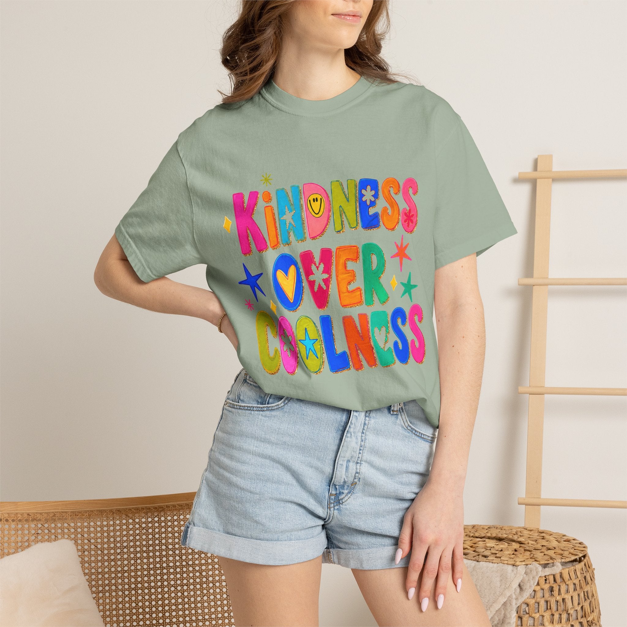 Kindness Over Coolness Graphic T-Shirt — Colorful Positive Message Tee