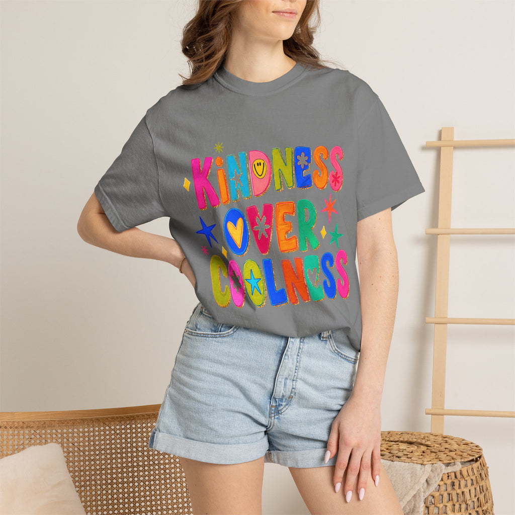Kindness Over Coolness Graphic T-Shirt — Colorful Positive Message Tee