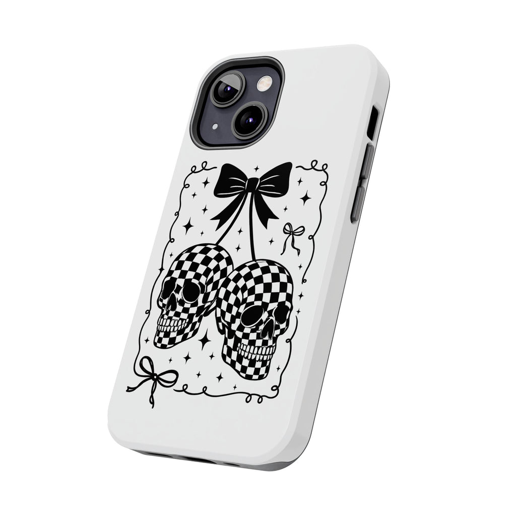 Skull Bow Phone Case - Checkerboard Gothic Tough Phone Case