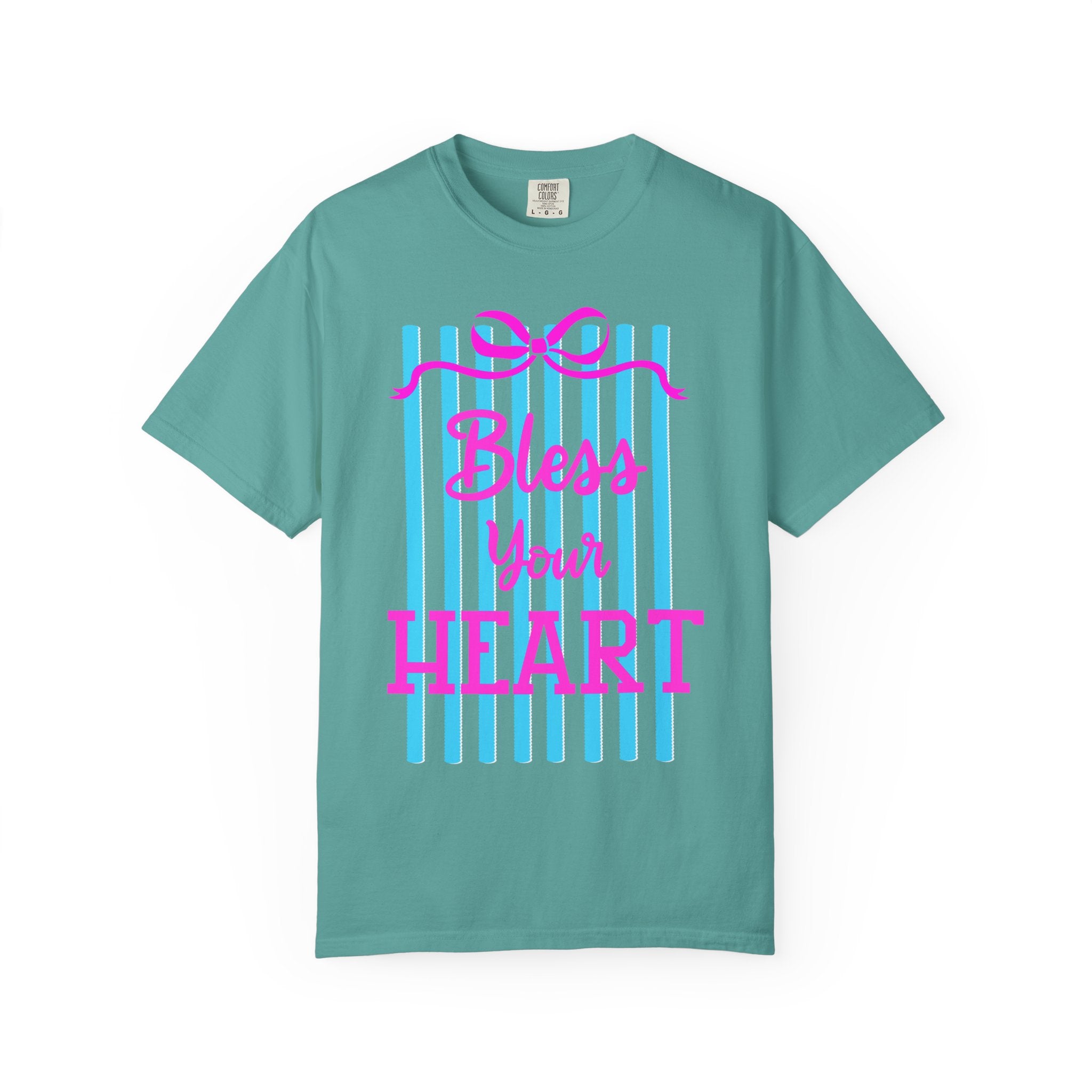Bless Your Heart T-Shirt — Southern Phrase Graphic Tee (Pink & Blue Stripes)