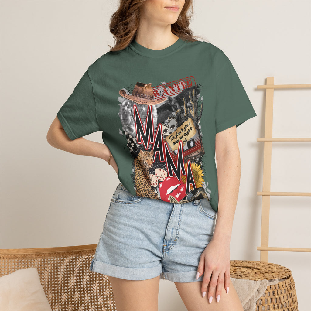 Mama Collage Graphic T-Shirt – Vintage Cowboy, Floral & Retro Icons
