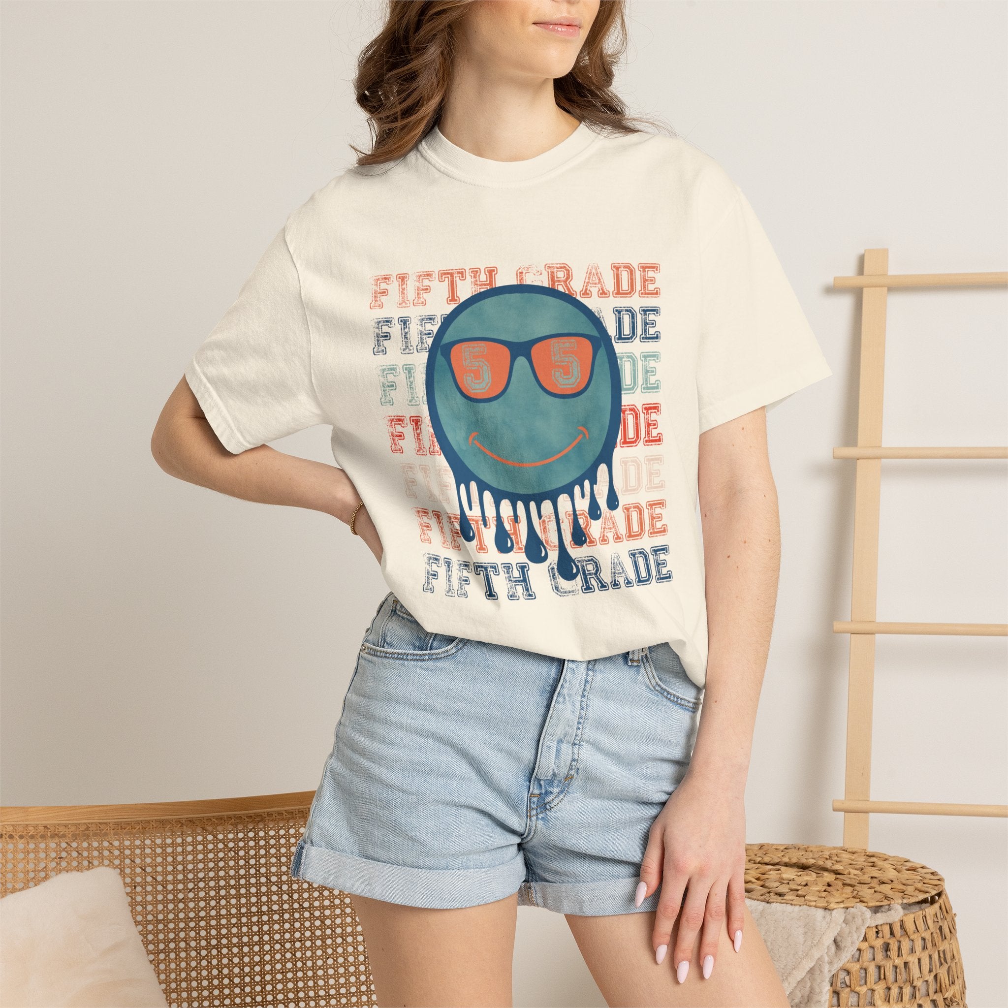 Fifth Grade Retro Smiley Tee - Melting Sunglasses Graphic