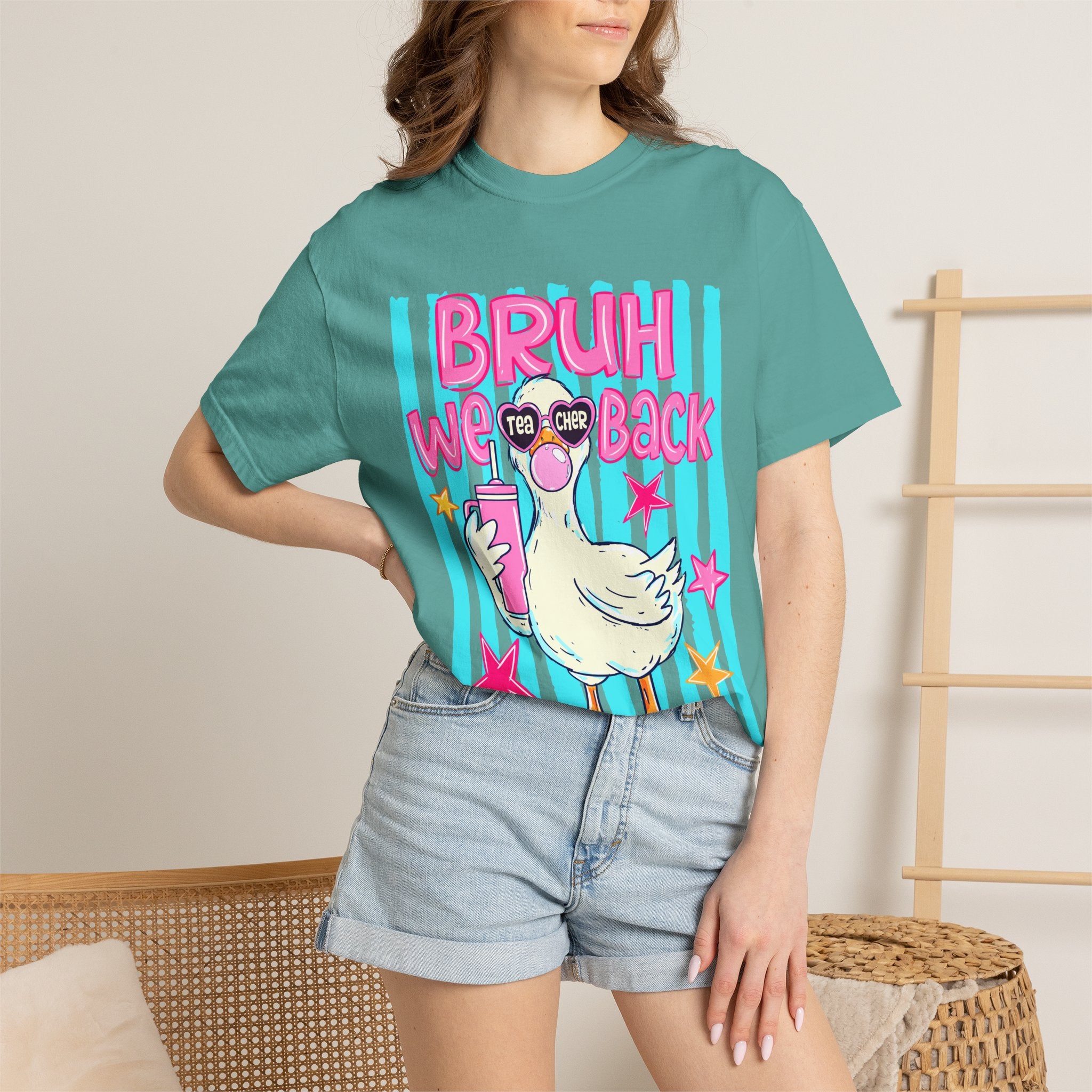 T‑Shirt — 'Bruh We Back' Duck Graphic Tee (Retro Pastel Streetwear)