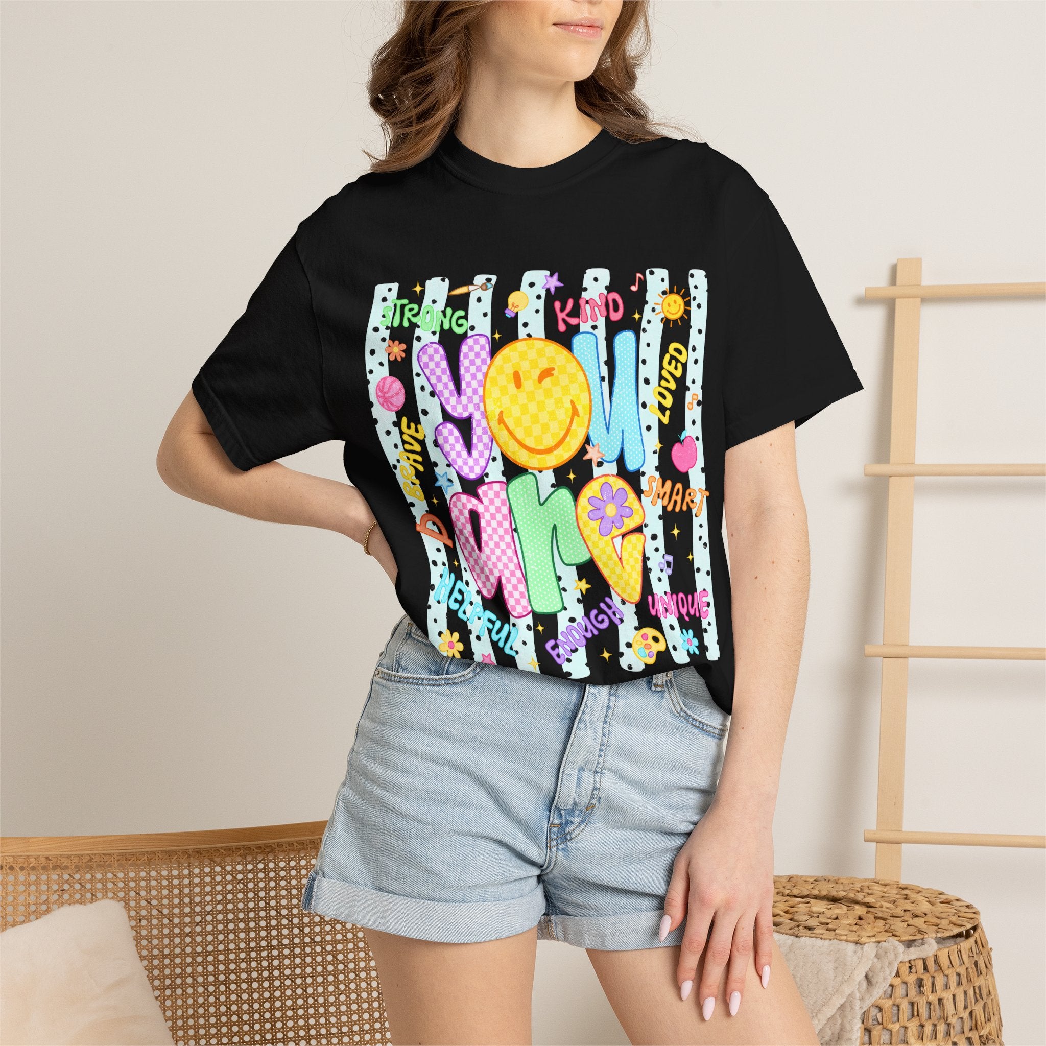 You Are Amazing T-Shirt — Positive Vibes Graphic Tee with Smiley & Kindness Doodle