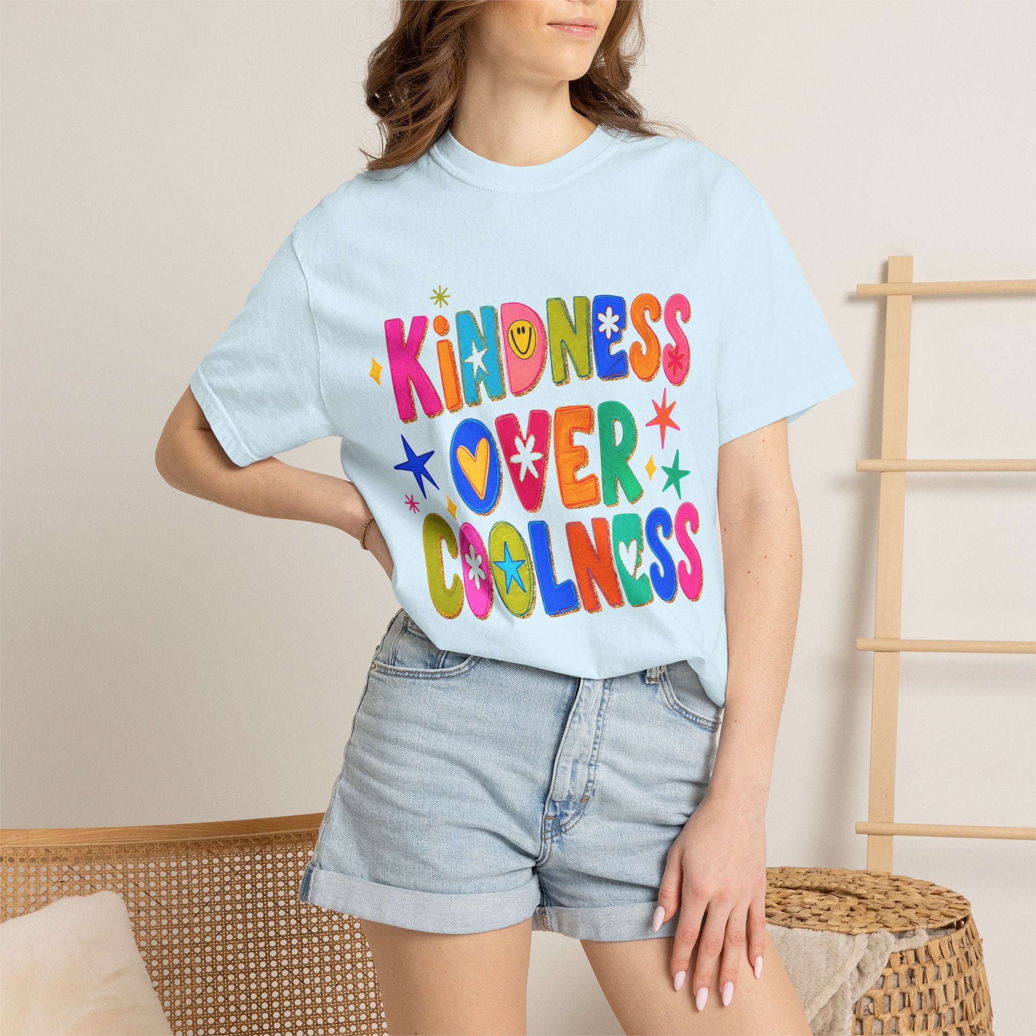 Kindness Over Coolness Graphic T-Shirt — Colorful Positive Message Tee