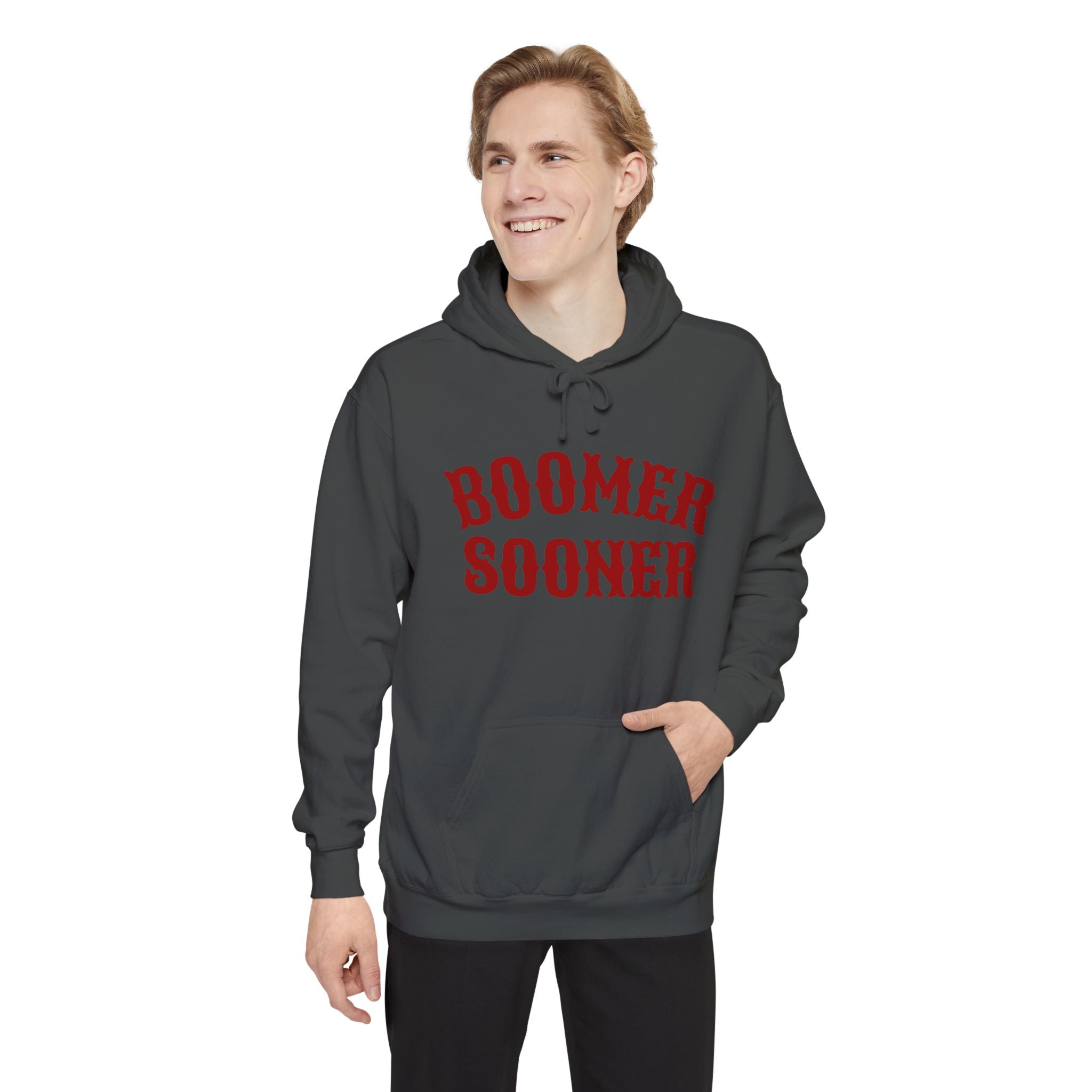 Boomer Sooner Hoodie — OU Crimson Vintage Arch Pullover