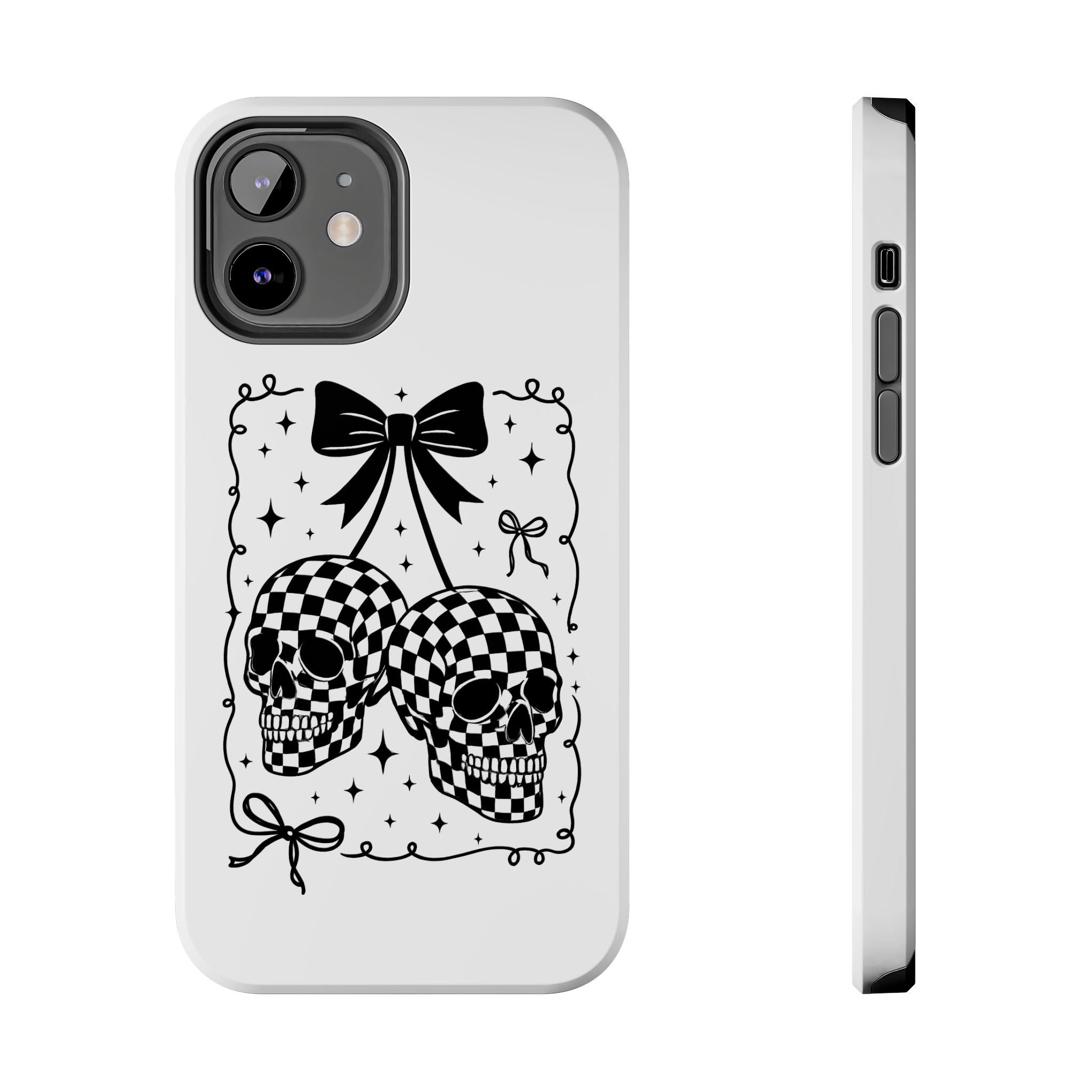 Skull Bow Phone Case - Checkerboard Gothic Tough Phone Case