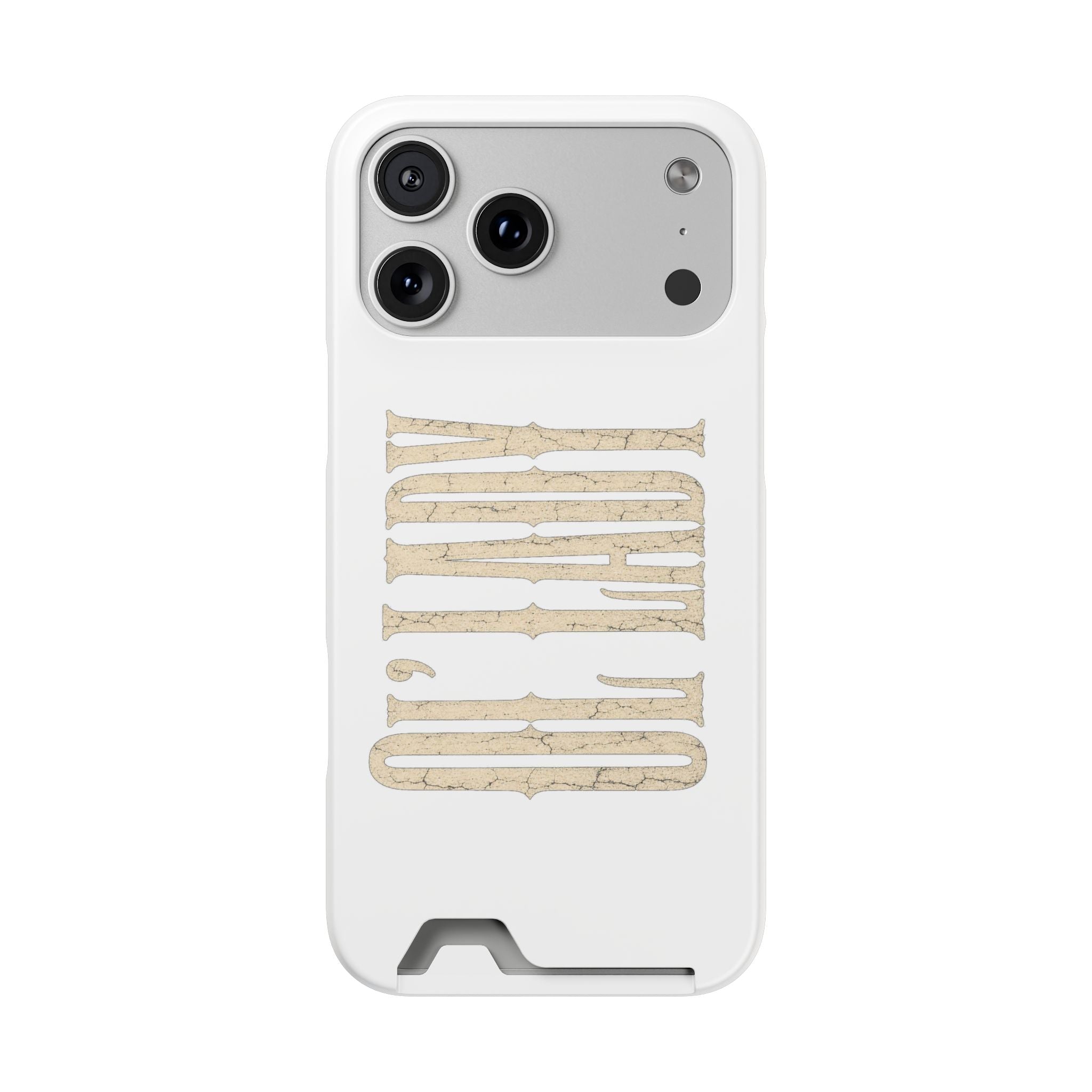 Card Holder Phone Case — Vintage Beige 'Old Soul' Typography