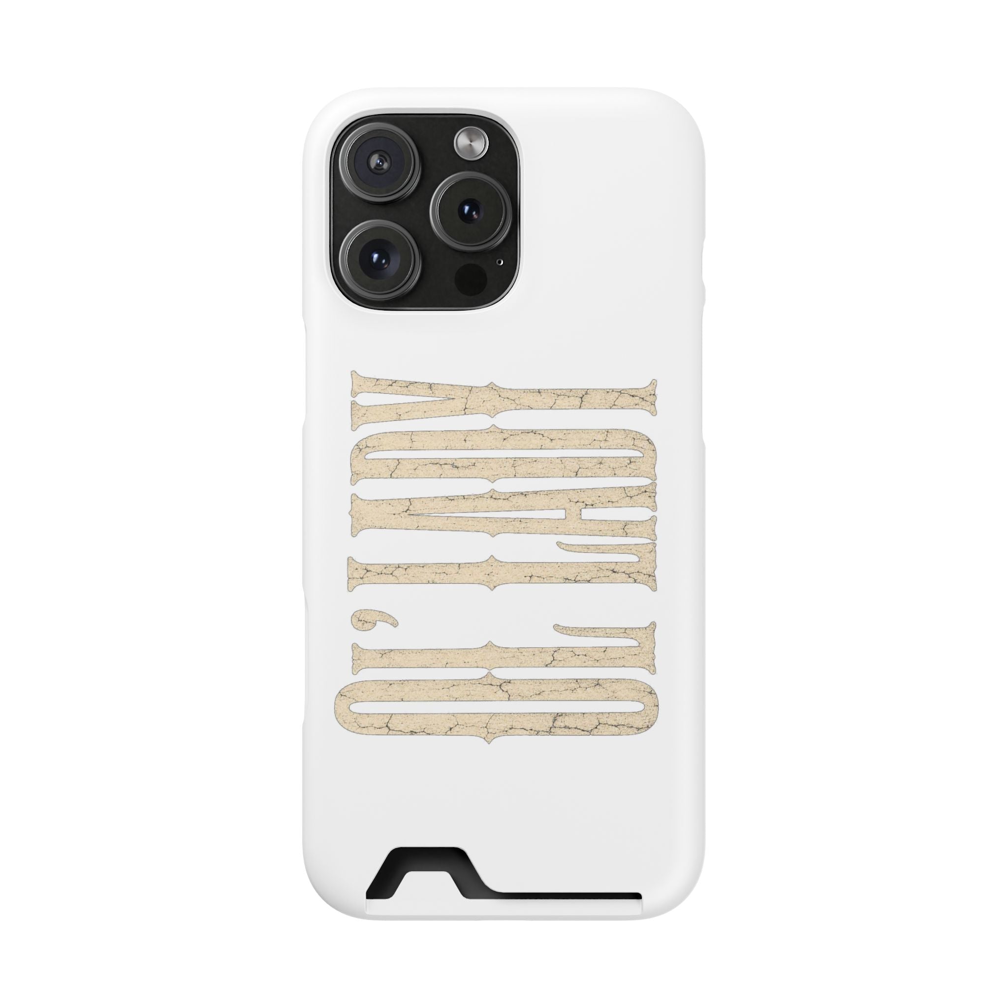 Card Holder Phone Case — Vintage Beige 'Old Soul' Typography