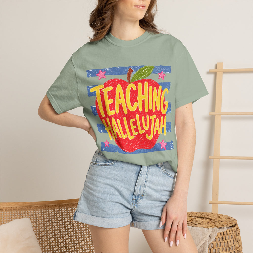 Teaching Hallelujah Teacher T-Shirt — Apple Graphic Back-to-School Gift
