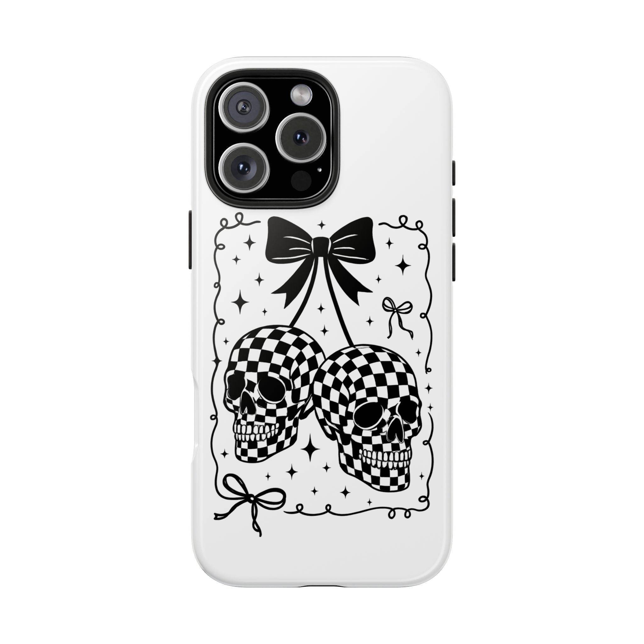 Skull Bow Phone Case - Checkerboard Gothic Tough Phone Case
