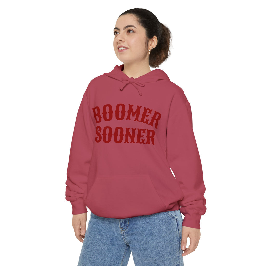 Boomer Sooner Hoodie — OU Crimson Vintage Arch Pullover