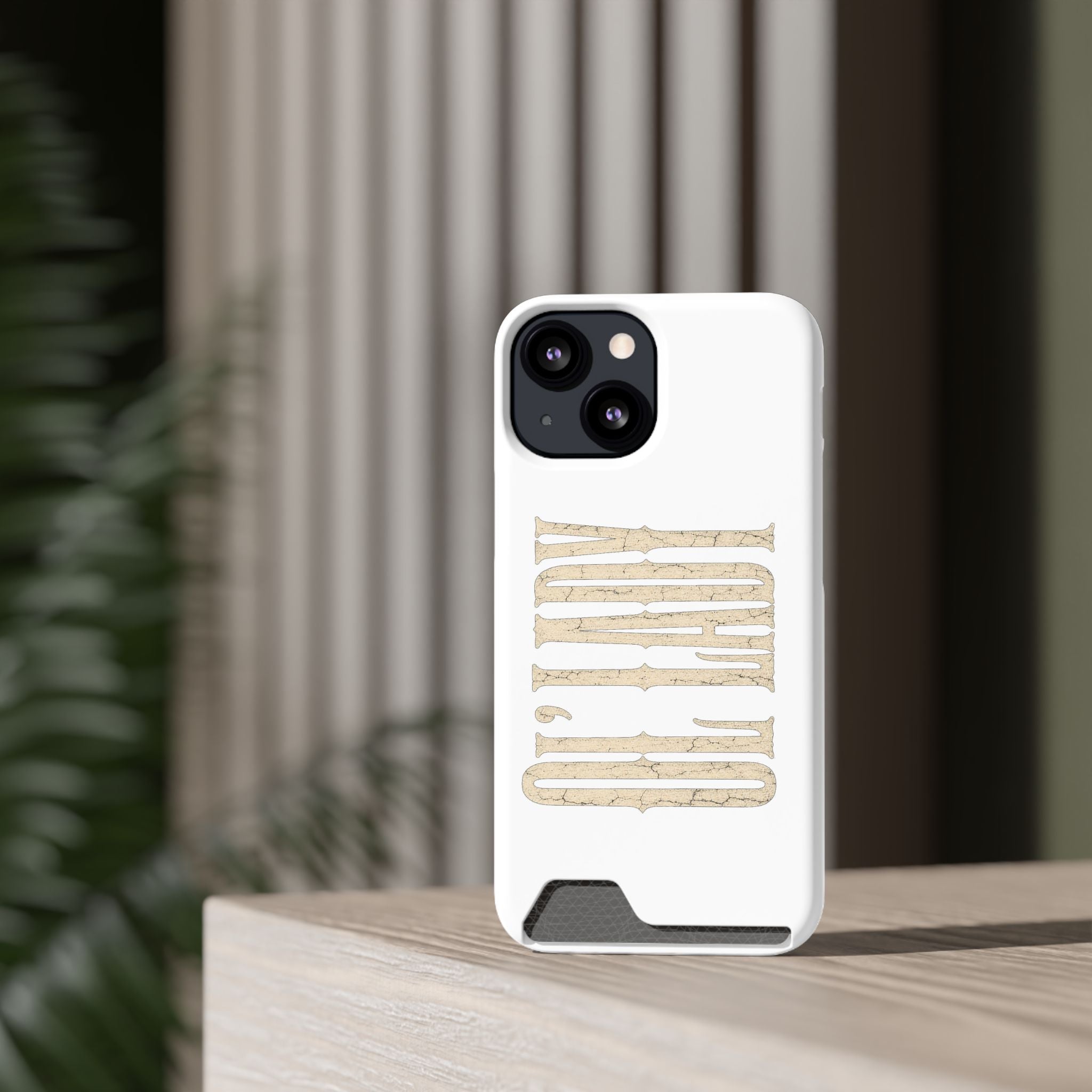 Card Holder Phone Case — Vintage Beige 'Old Soul' Typography