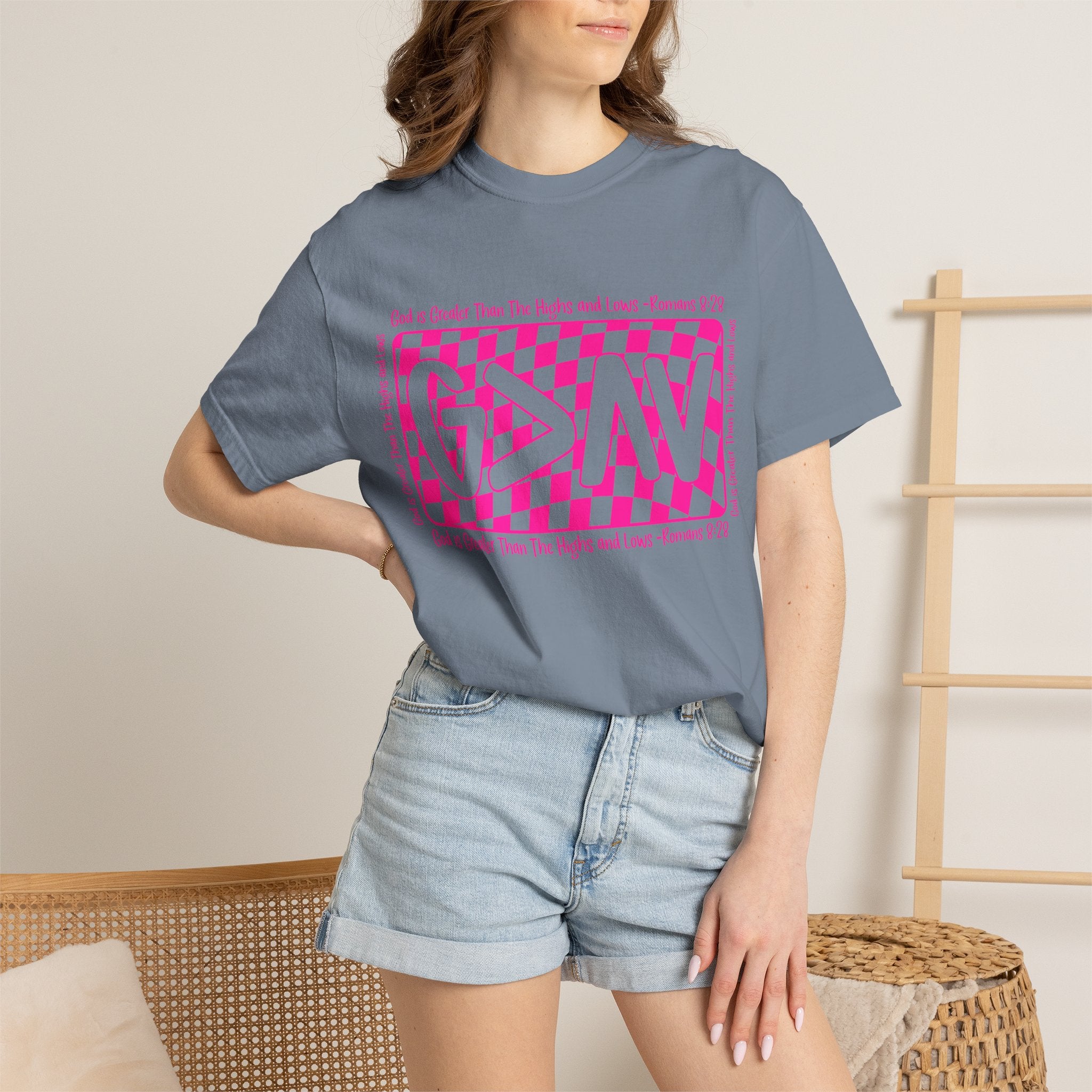 Good & Greater Checker Logo T-Shirt — Pink Graphic Tee