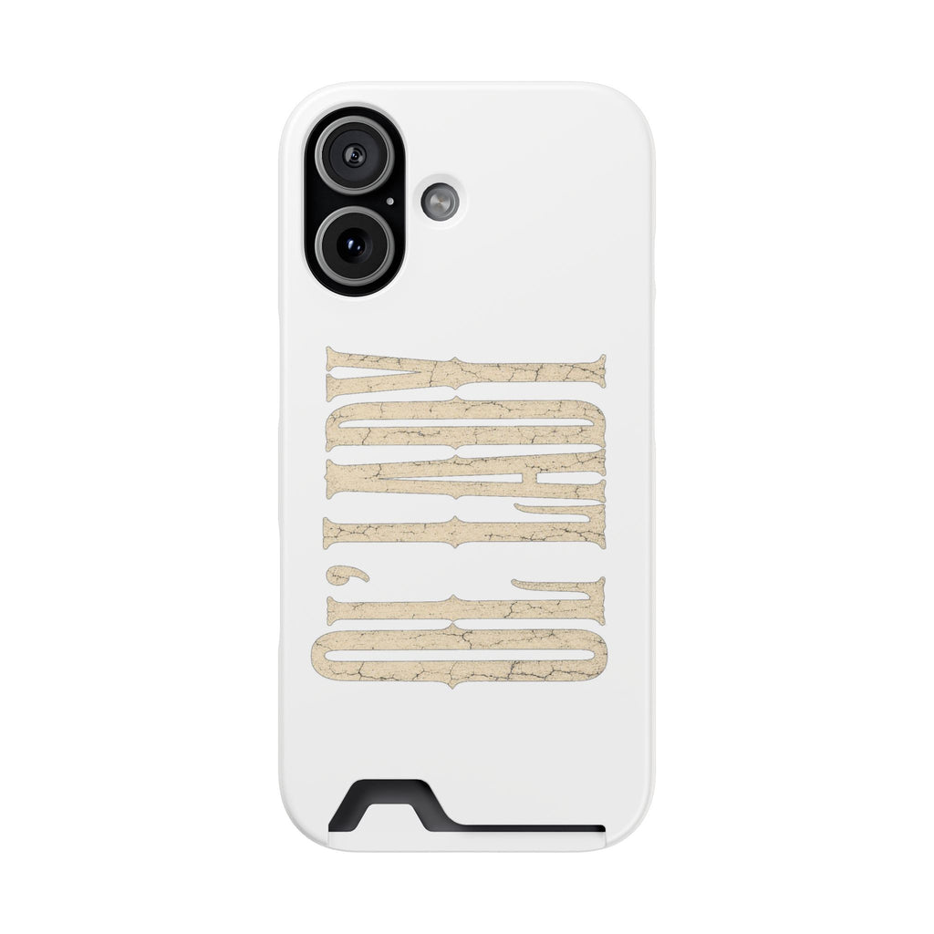 Card Holder Phone Case — Vintage Beige 'Old Soul' Typography